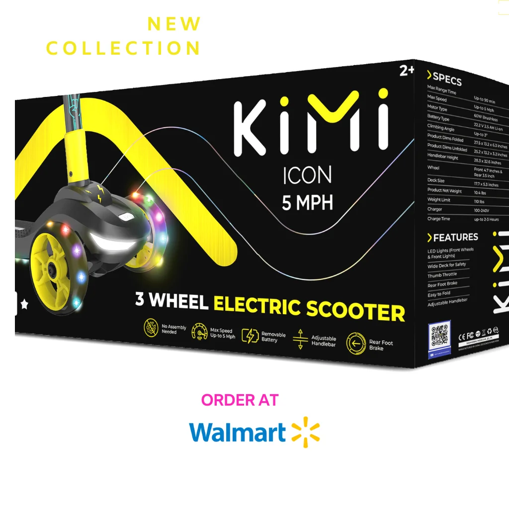 Kimi Kids 3-Wheel Electric Scooter, Ages 2-9, 5Mph, Lights, 10 Miles Range - Womvr