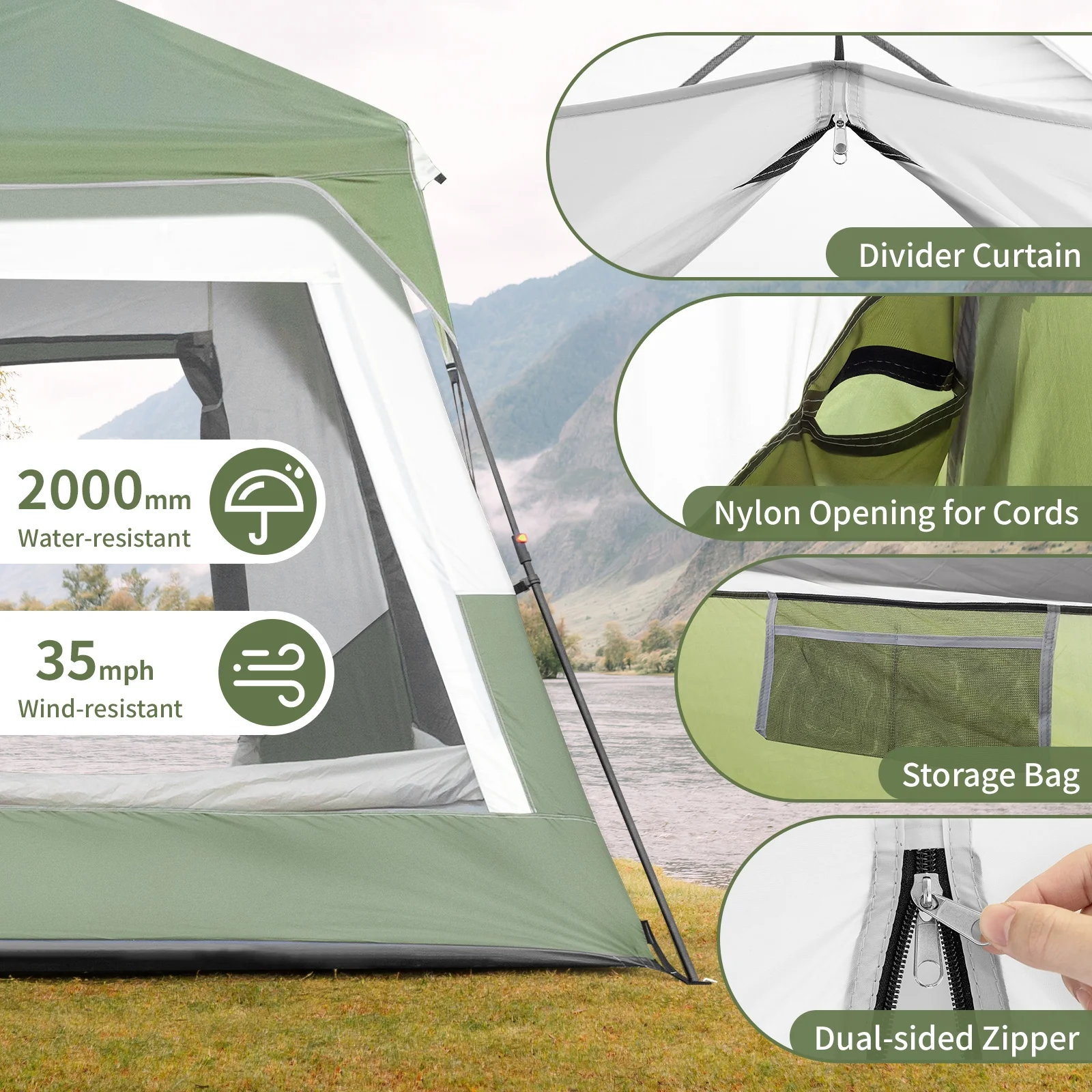 Zimtown Family Camping Tents 10 People Three Rooms Polyester Cloth Fiberglass Poles Dark Gray - Womvr