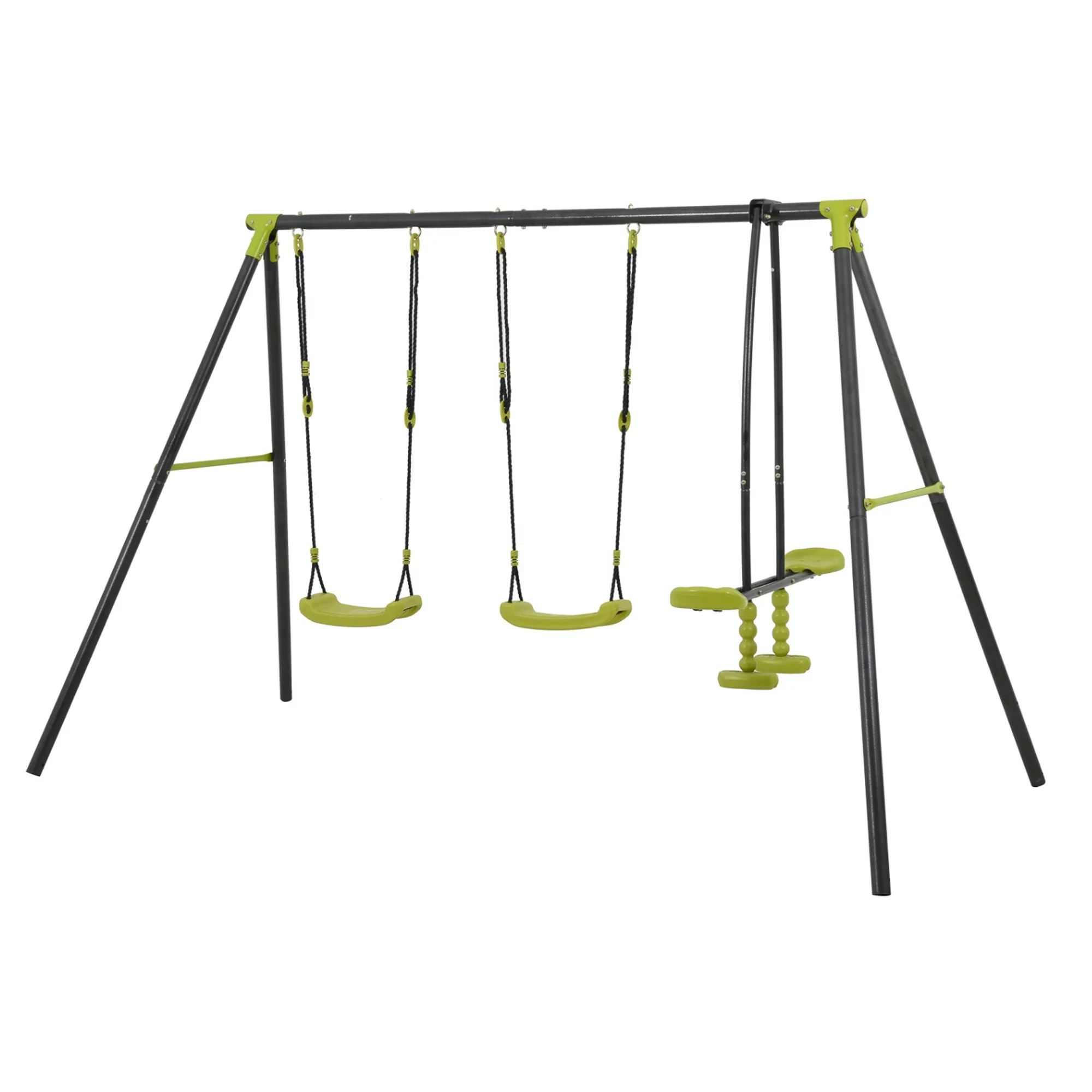 5 in 1 Metal Swing Set for Outside, Kids Backyard Swing Set with Swing Chair, Slide, Glider, Ground Nail, Outdoor Backyard Playground Swing Sets for 3-8 Year, Max Weight 700 lbs - Womvr