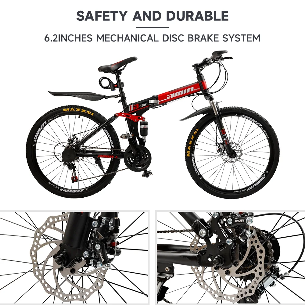 ARTUDATECH Full Suspension Mens Mountain Bike, Shimano 21 Speed, 26 Inch Wheel, Dual Disc Brake Bike for Men Womens Adult Bicycle - Womvr