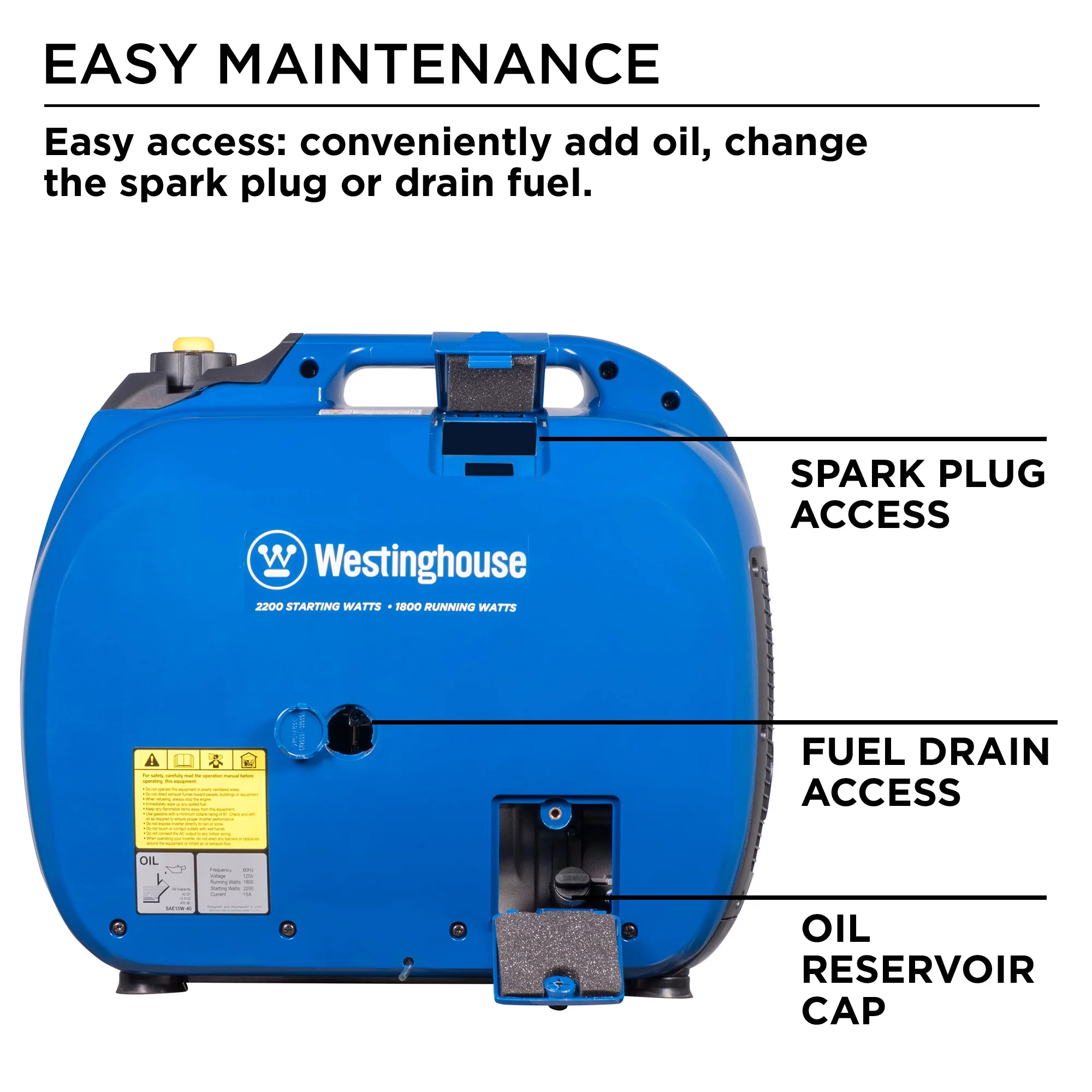 Westinghouse WH2200iXLT Portable Inverter Generator 1800 Rated Watts & 2200 Peak Watts - Womvr