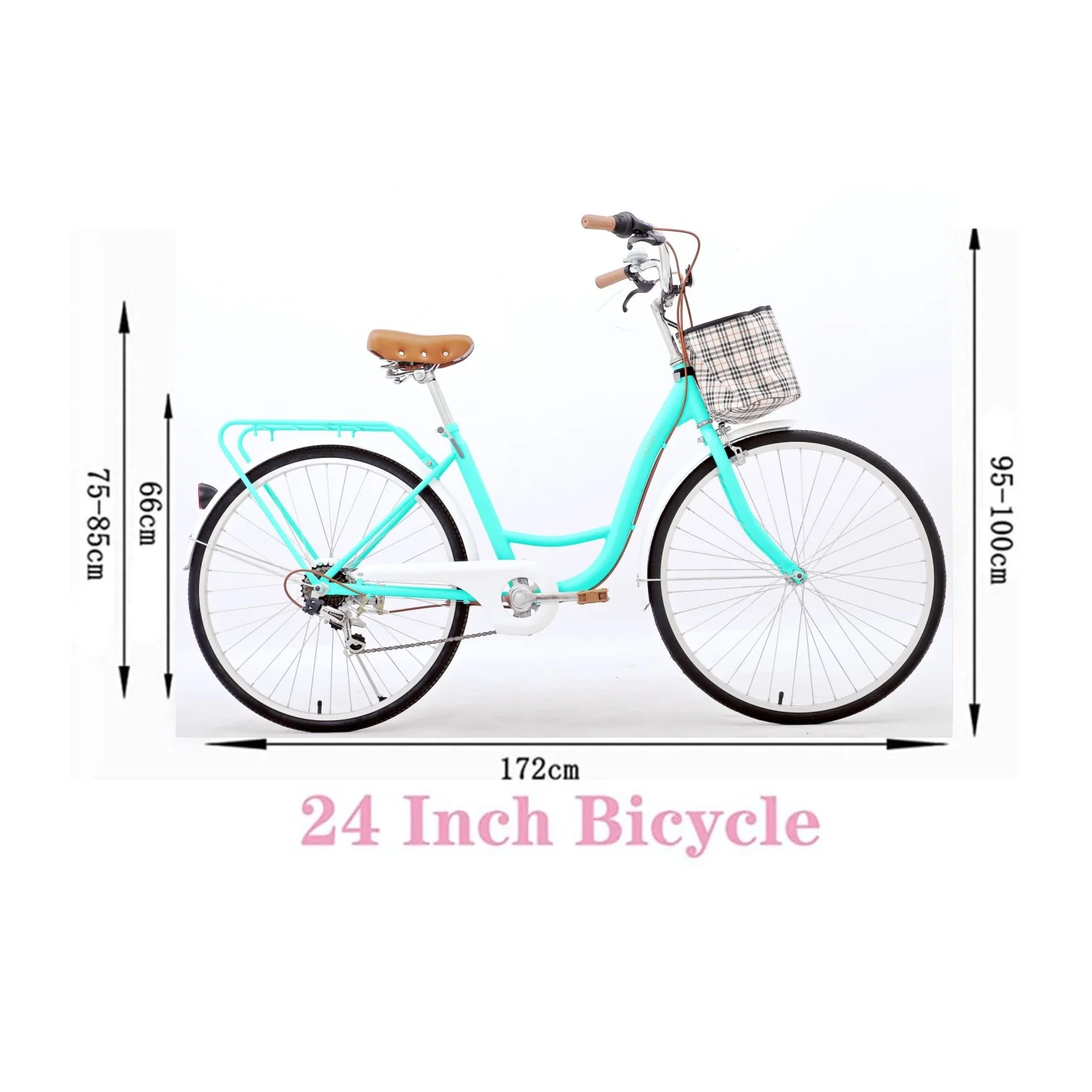YAPENG 24 Inch Womens Beach Cruiser Bikes, 7 Speed Step Through Comfort Bikes with Basket, Mint Green - Womvr