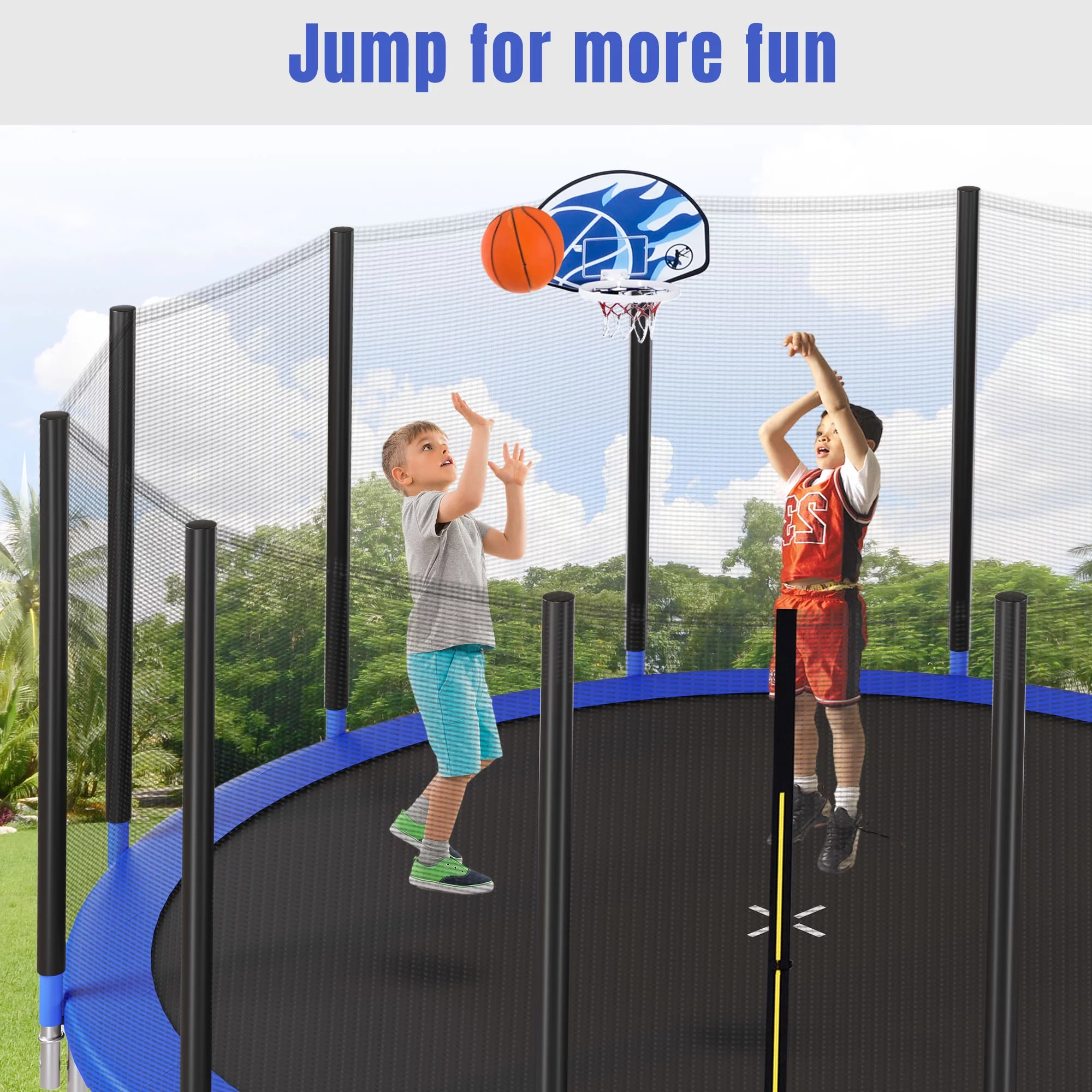 EUROCO 1500LB 16FT Trampoline for Adults and Kids,  Trampoline with Enclosure ,Ladder,Basketball Hoop,Heavy Duty Recreational Trampoline Capacity for 9-10 Kids - Womvr