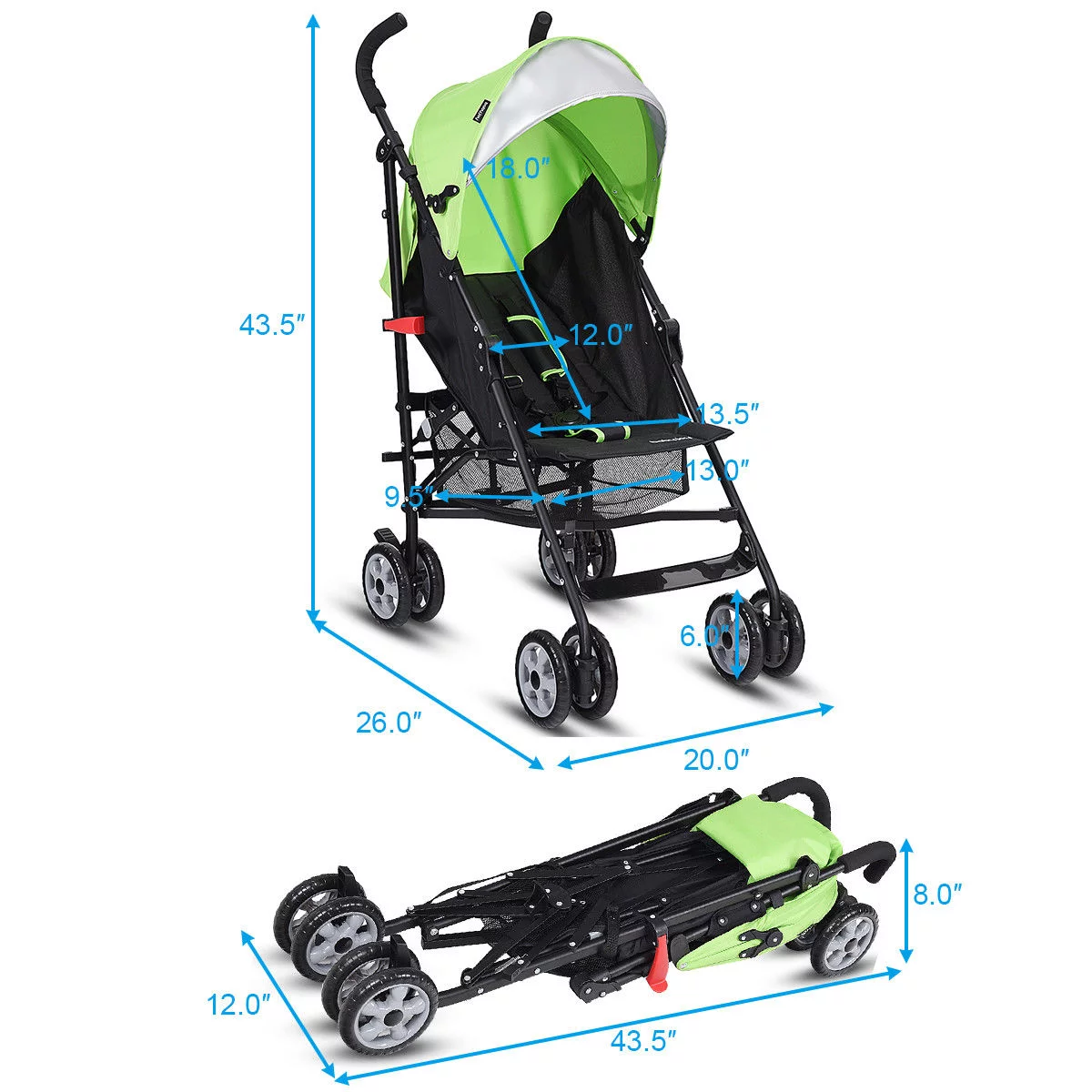 Costway Folding Lightweight Baby Toddler Umbrella Travel Stroller with Storage Basket Black - Womvr