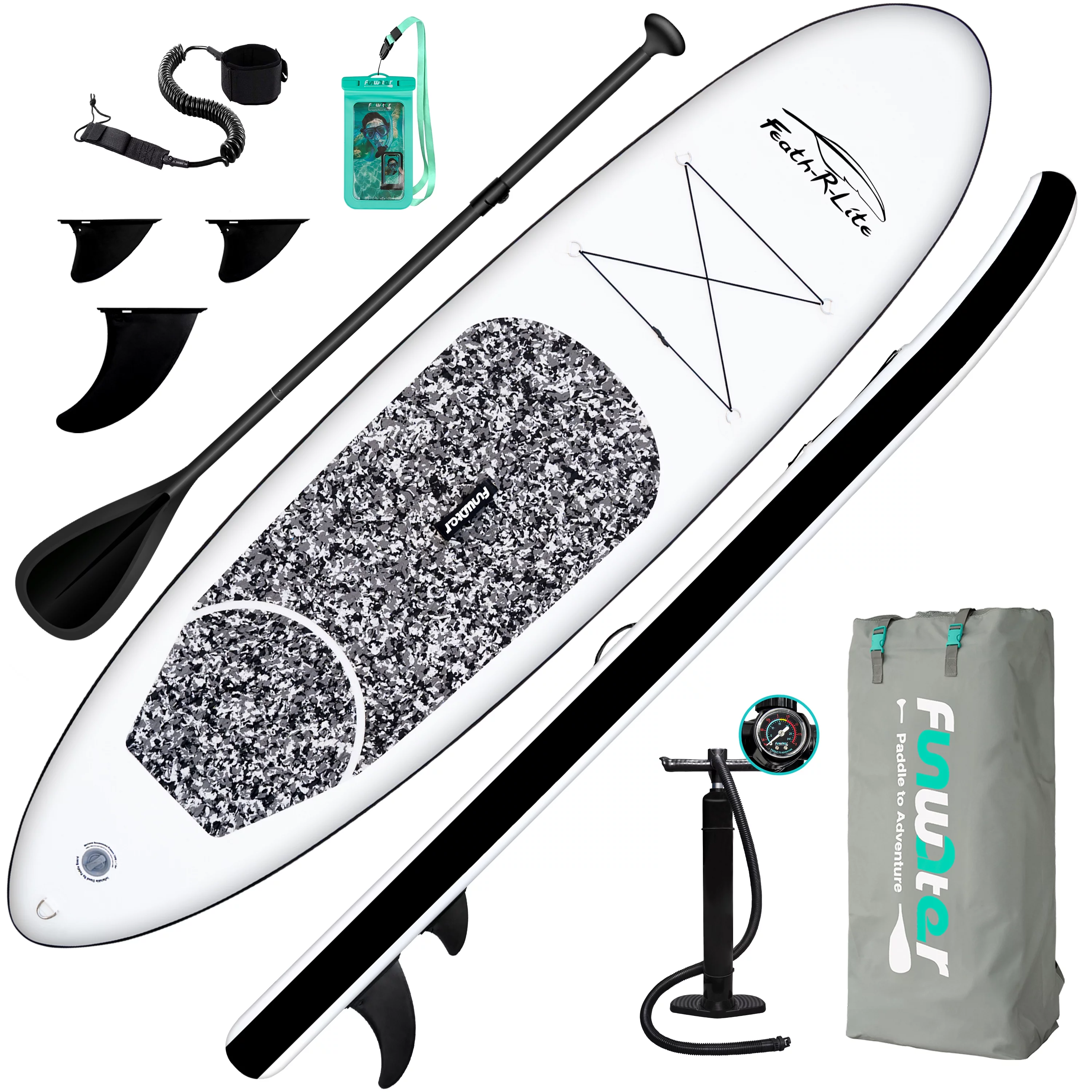 Feath-R-lite Inflatable Stand Up Paddle Board, SUP Red Camo Pattern Paddle Board 10'x30''x6'' (LxWxH),Adjustable Aluminum Paddle and Grey Back Hand Pump,Fins, Unisex - Womvr