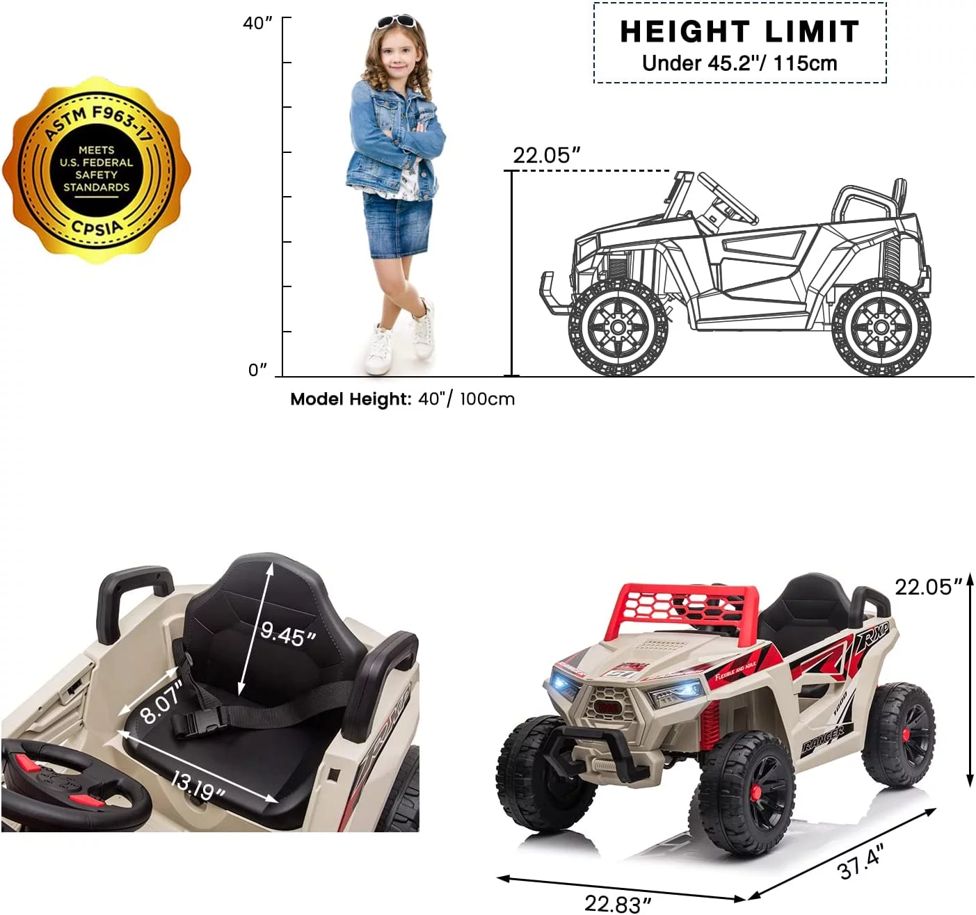 TOBBI 12V Kids Electric off-Road UTV Truck Car Battery Powered Ride on Toys for Girls with LED Headlights, Music, Horn - Womvr