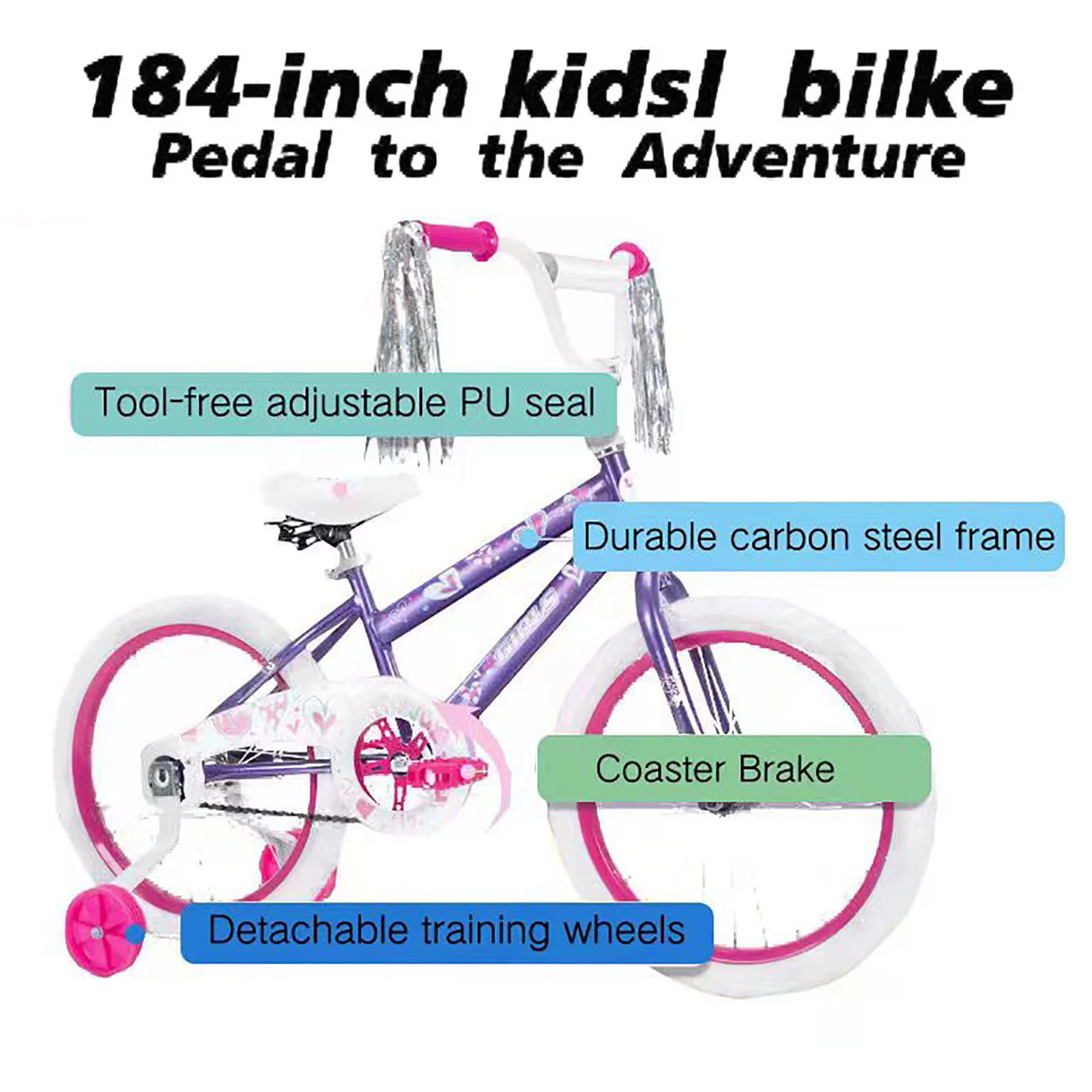 Vebreda 18 in. Kids Bike with Training Wheels for Girls Ages 6-12 Years Child - Womvr