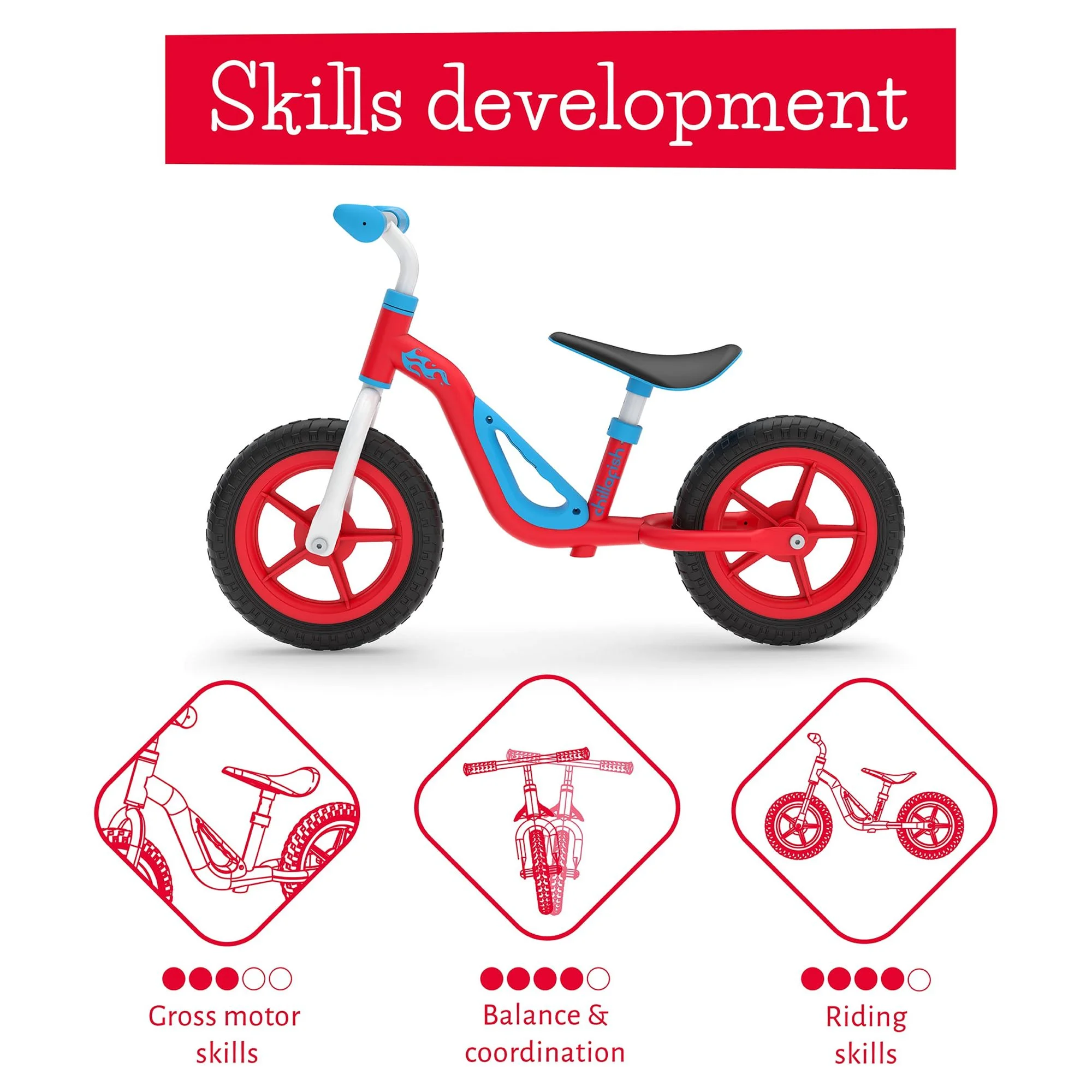 Chillafish Charlie lightweight toddler balance bike with carry handle, adjustable seat and handlebar, puncture-proof 10-inch wheels, for kids 18-48 months, Red - Womvr