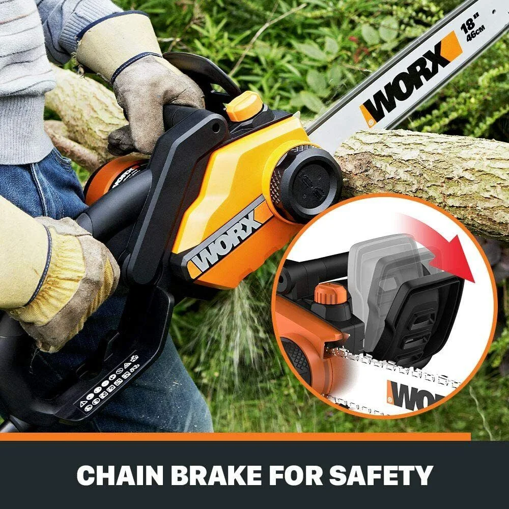 Worx WG304.2 18in 15 Amp Electric Chainsaw with Auto-Tension, Chain Brake - Womvr