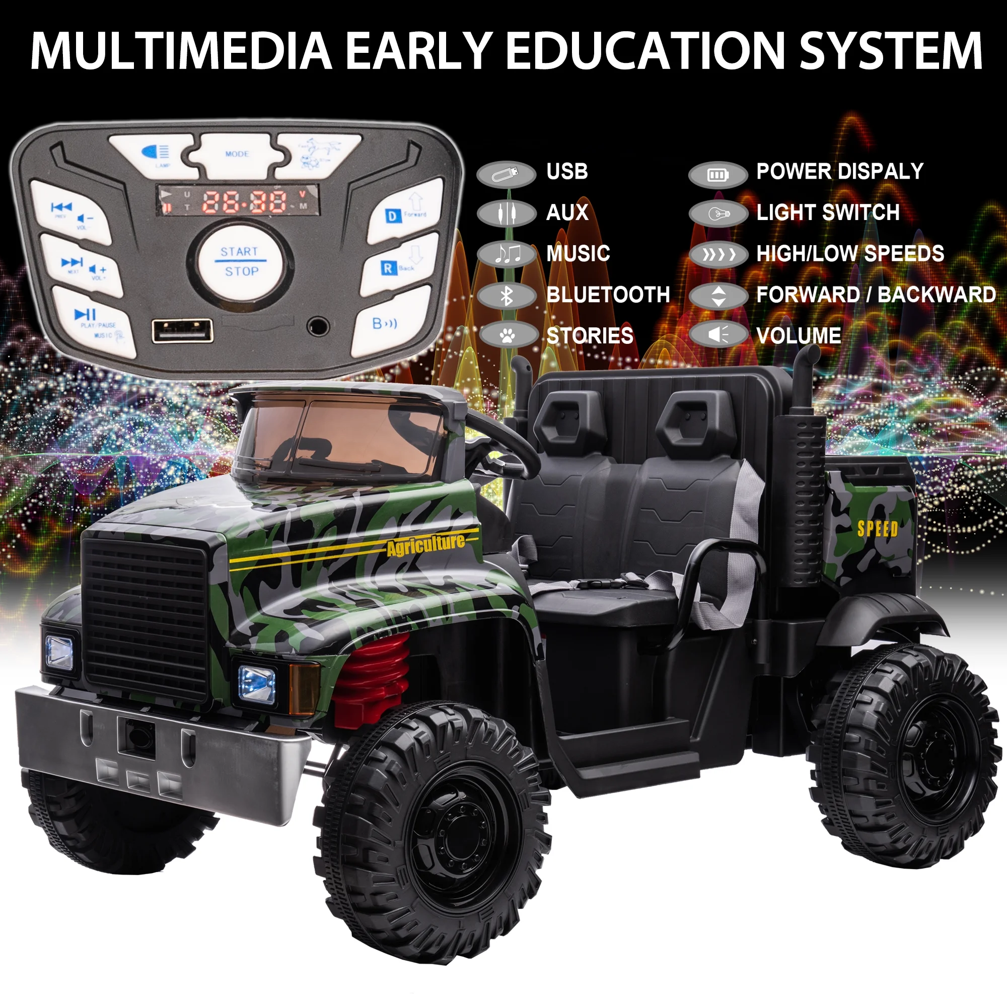 Hikiddo JC222 24V Ride on Toy, Kids Ride On Dump Truck 2 Seater with Remote - Womvr