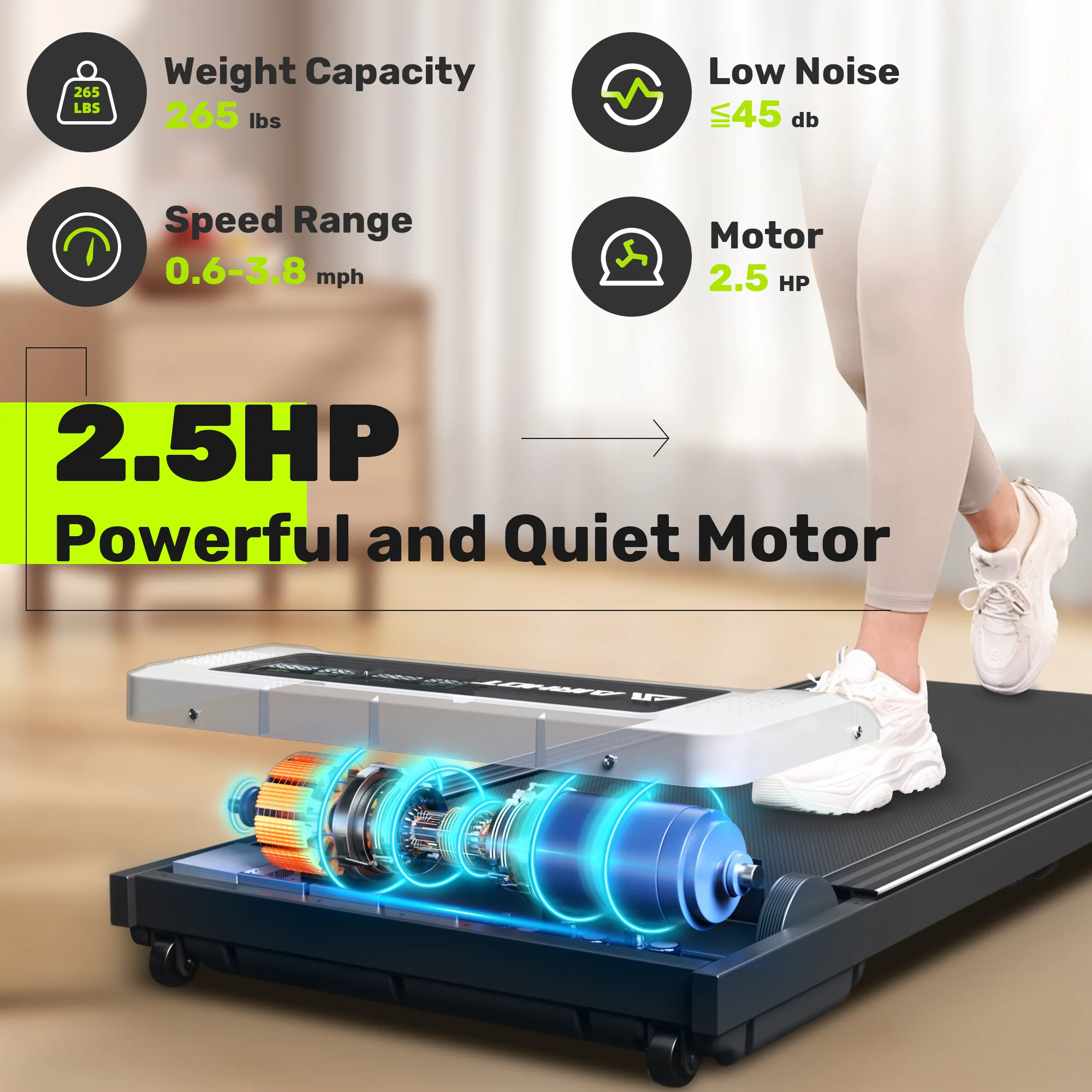 CoolHut 2.5Hp Walking Pad, Walking Area 2 in 1 Under Desk Treadmill,300lb Walking Treadmill with Remote Control and LED Display, Quiet, Compact & Small Treadmill for Home & Office, Black - Womvr