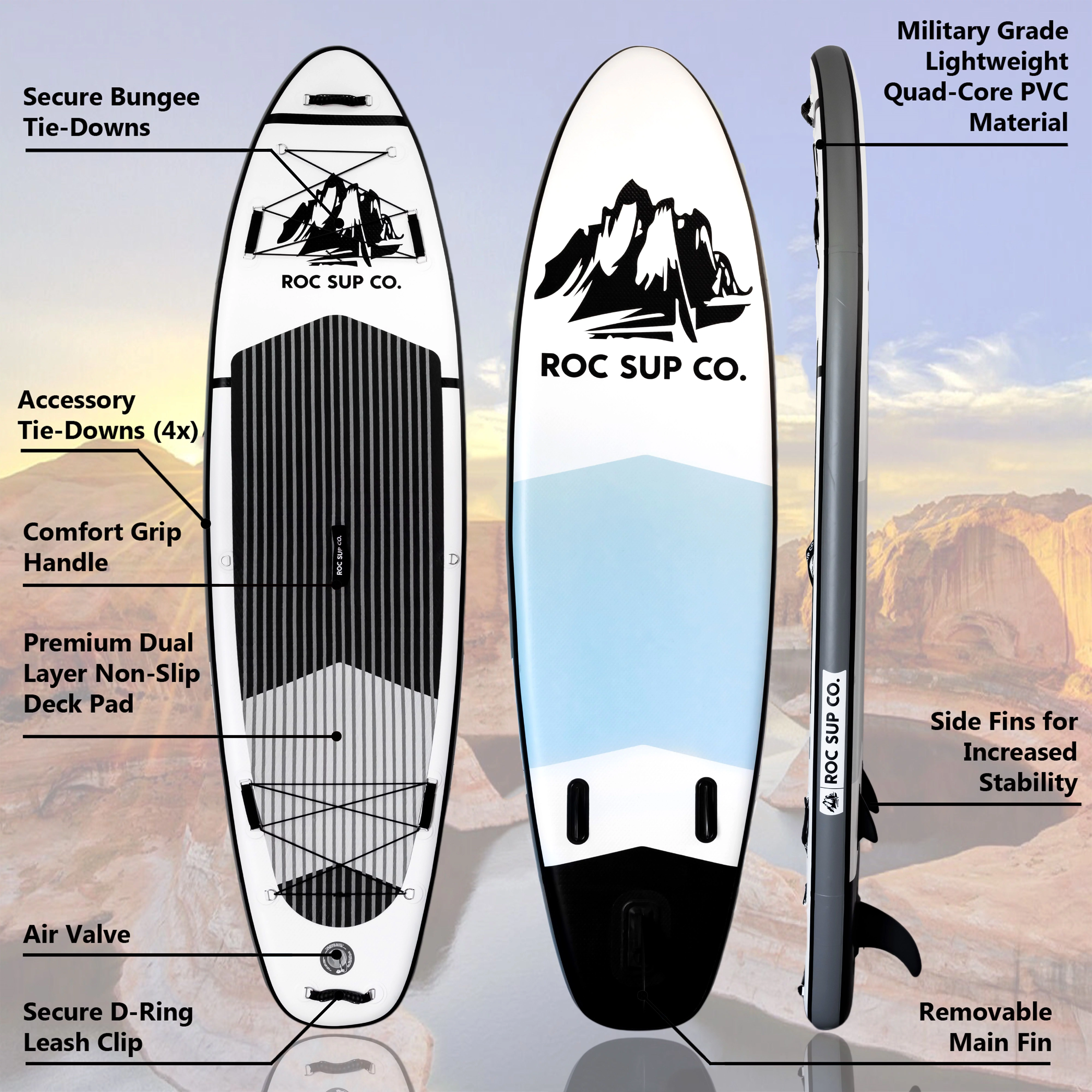 Roc Inflatable Stand Up Paddle Board with Premium sup Accessories & Backpack, Non-Slip Deck, Waterproof Bag, Leash, Paddle and Hand Pump - Womvr