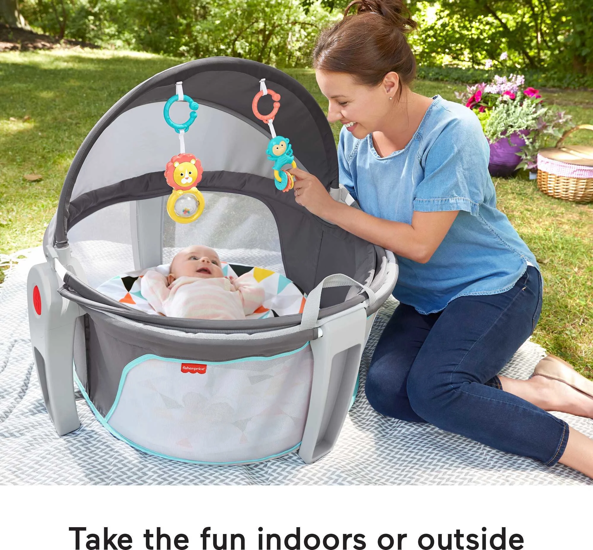 Fisher-Price On-the-Go Infant Dome Portable Bassinet and Play Space with Toys, Windmill - Womvr