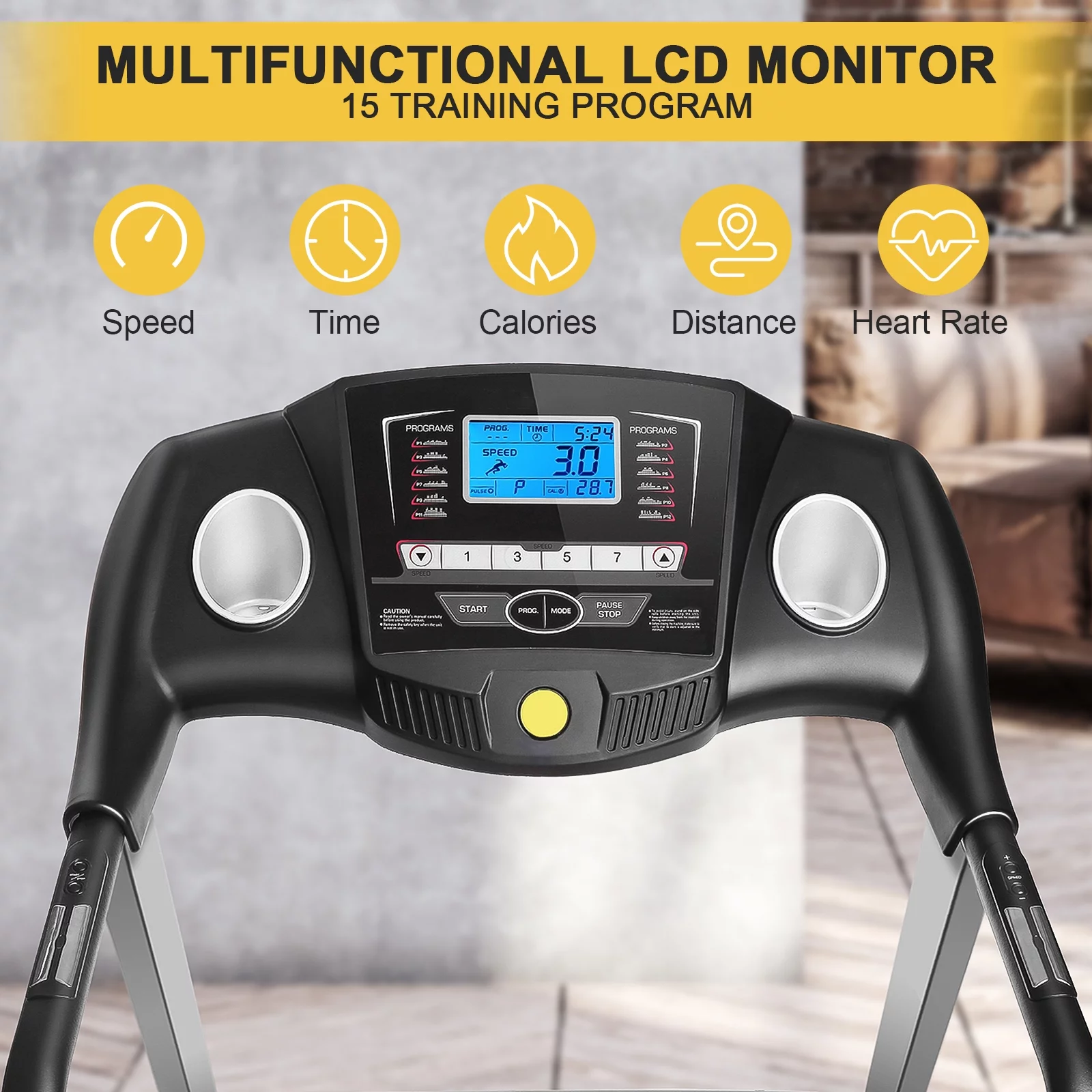 Treadmill Folding Treadmill with 17 In. Wide Running Machine with Incline Quiet 1.5 HP Power 12 Preset Program Max Speed 7.5MPH - Womvr