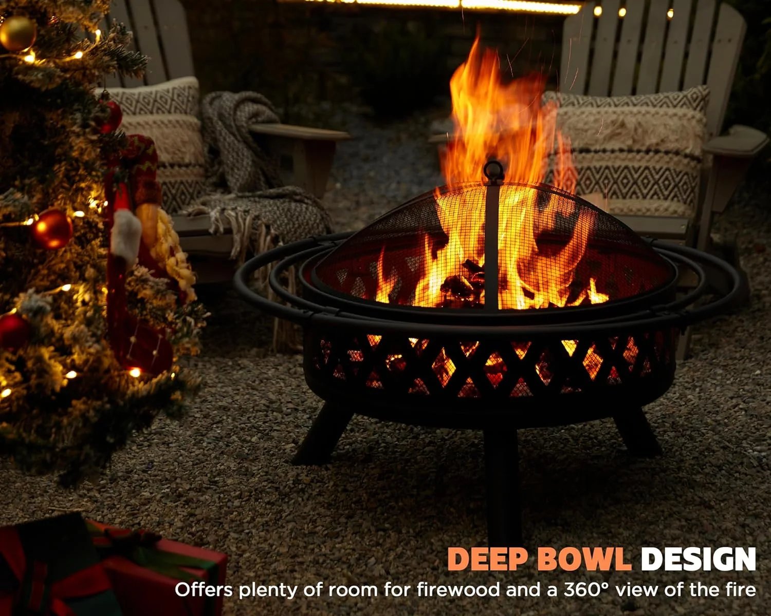 fissfire 35 inch Metal Fire Pit, Outdoor Wood Burning Fire Pit with 2 Loops, for Backyard, Black - Womvr