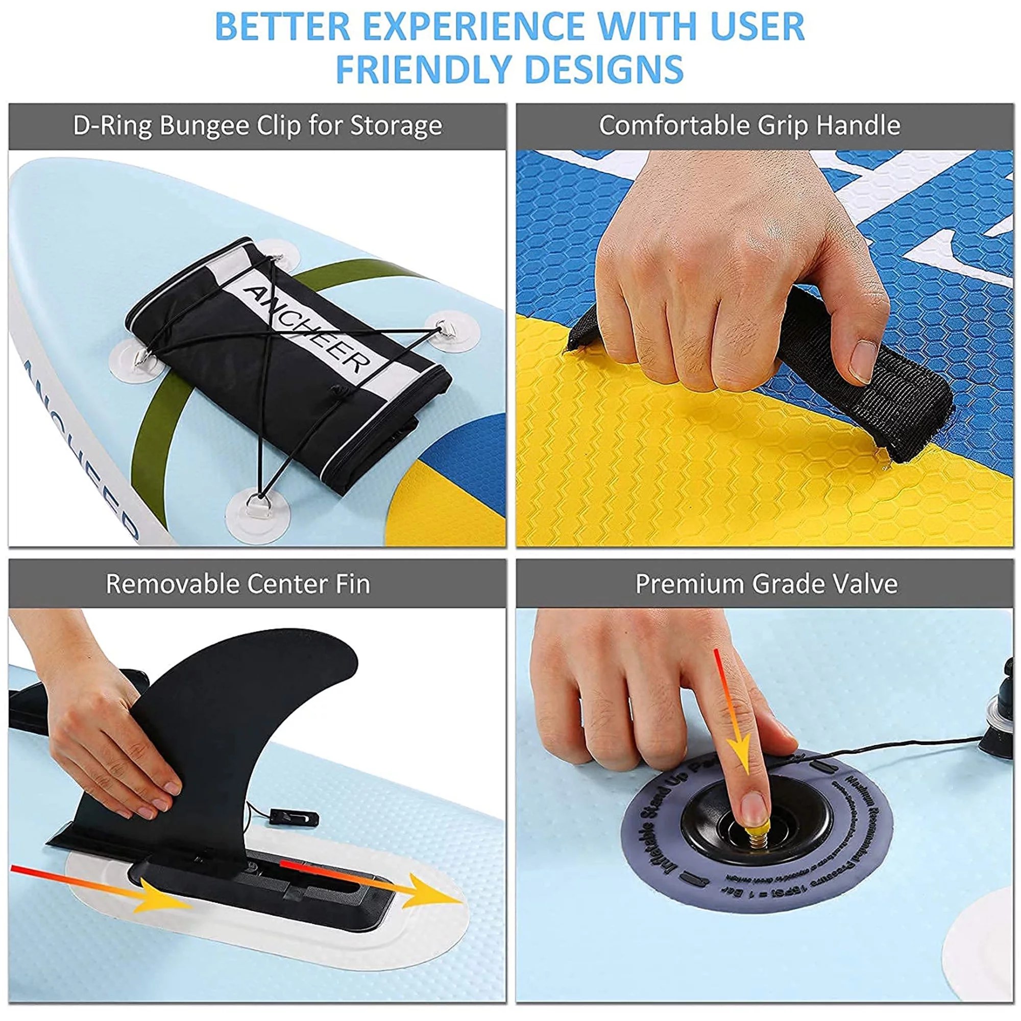 Ancheer Inflatable Stand Up Paddle Board with Accessories and Bag, Yellow - Womvr