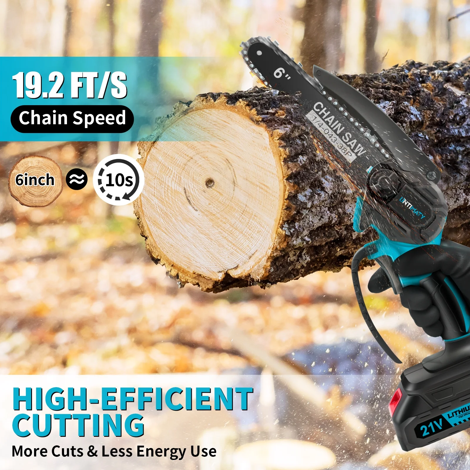 UNTIMATY Mini Cordless Chainsaw, 6-Inch Battery Powered Chain Saws with 2 Batteries 2 Chains, Handheld Electric Chain Saw Wood Cutter - Womvr