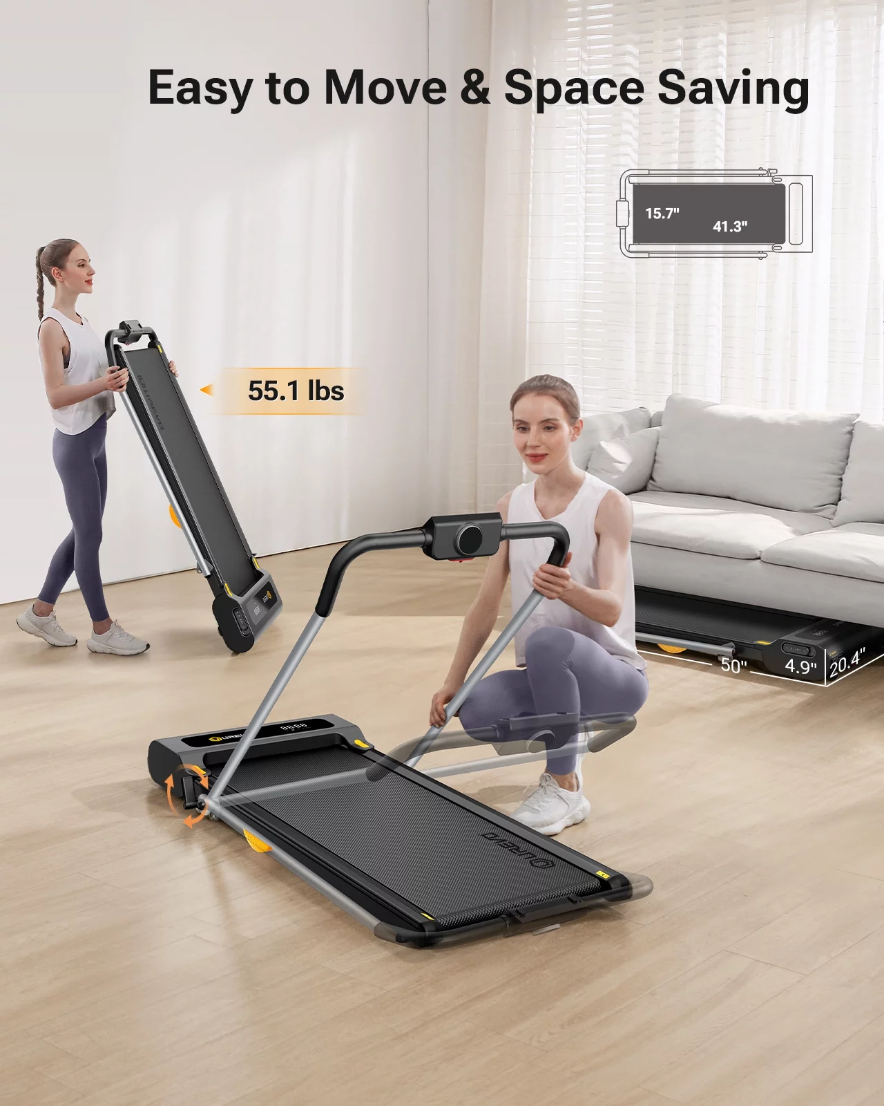 UREVO 2 in 1 Under Desks Treadmill, 5HIIT Modes Folding Treadmill with Smart Rotary Console 2.5HP 265 lbs for Home Office Gym - Womvr