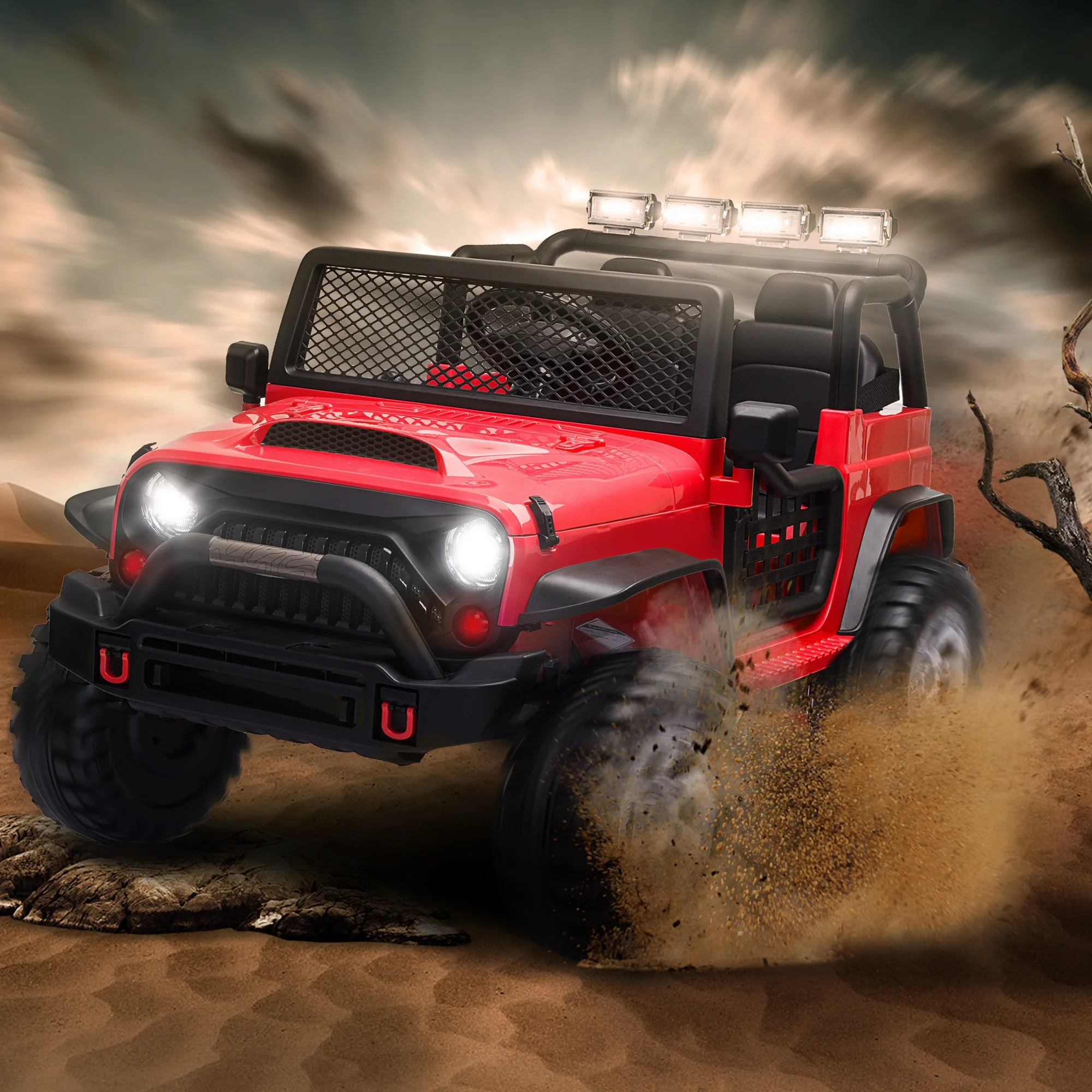 2 Seater Kids Ride on Truck with Remote Control, Music, 12V Children Electric Jeep Car - Womvr