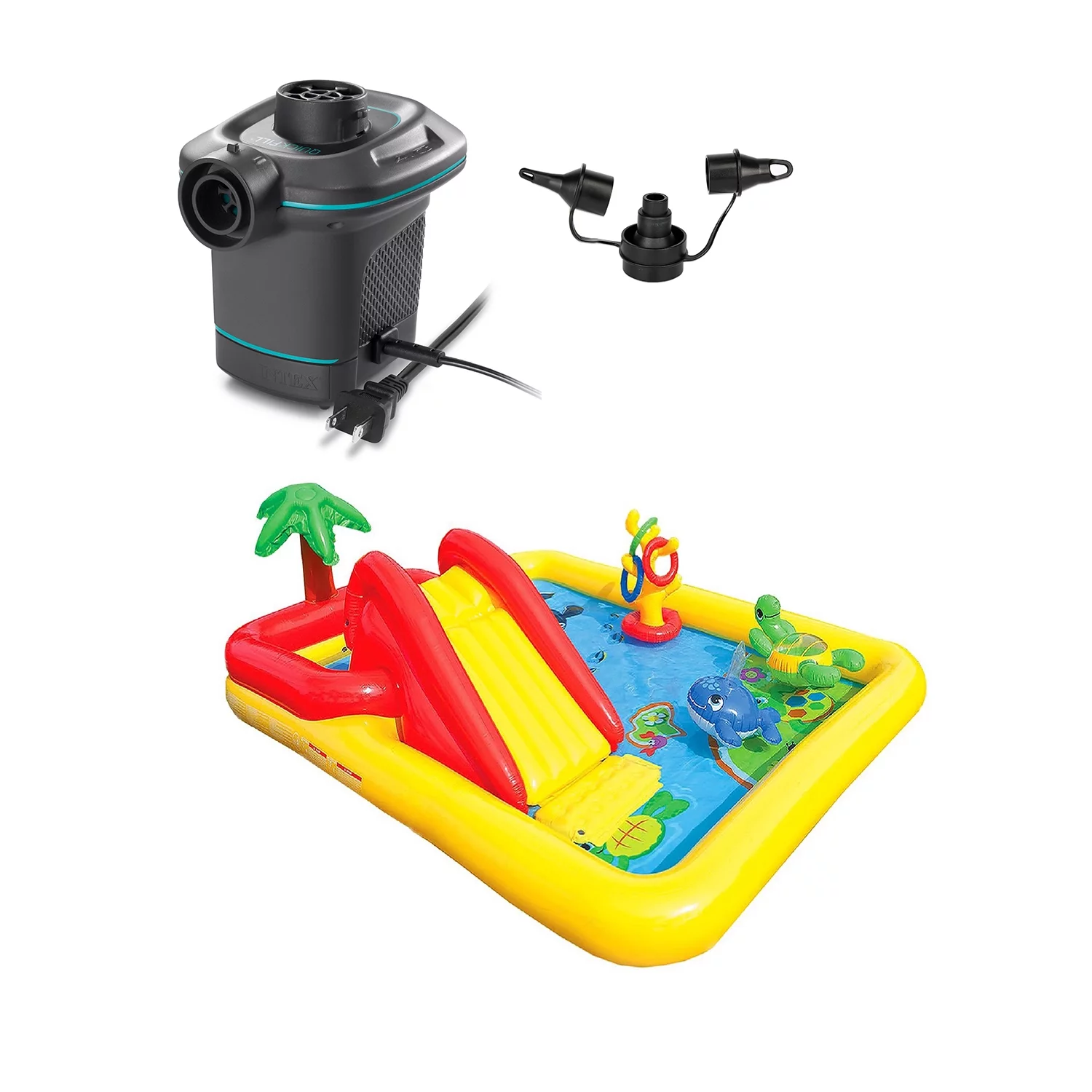 Intex 120V Quick Fill AC Electric AirPump & Intex Inflatable Ocean Play Kid Pool - Womvr