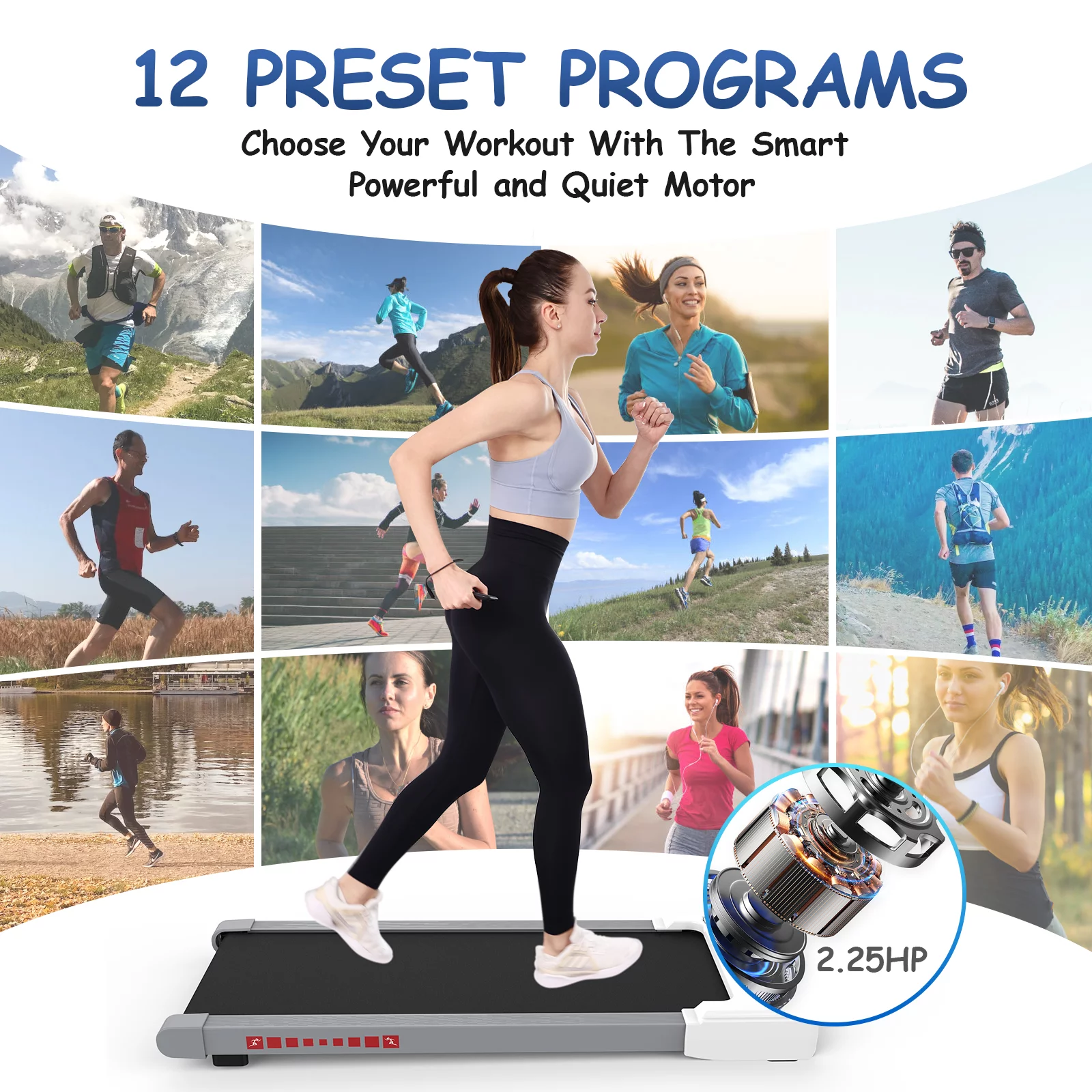 OBENSKY Walking Pad Treadmill Under Desk, White 2.25HP Portable Mini Treadmill w/ Remote Control - Womvr