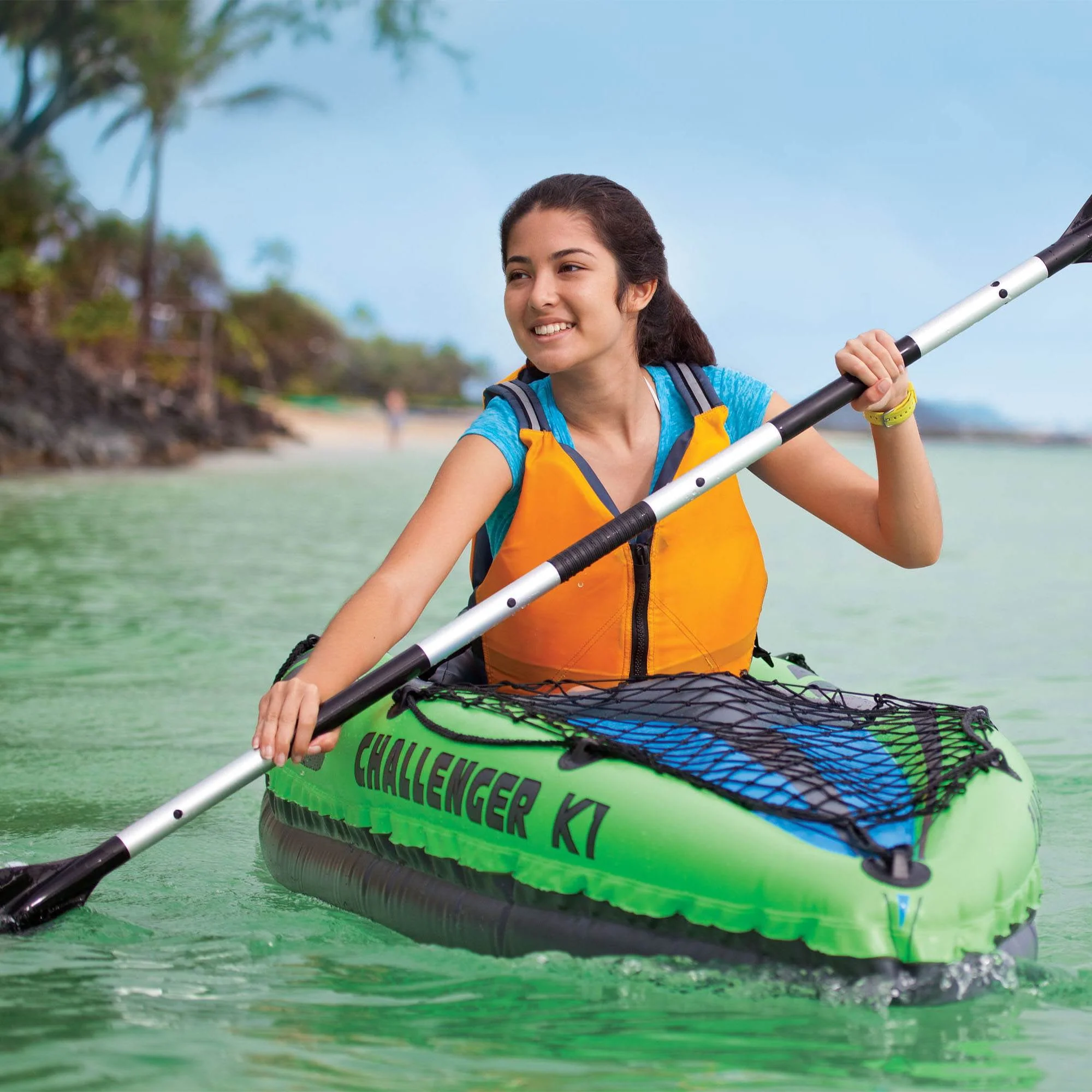 Intex Challenger K1 Inflatable Single Person Kayak Set and Accessory Kit w/ Pump - Womvr