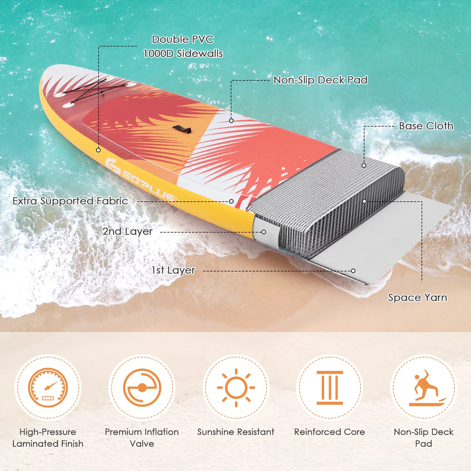 Goplus 10.5' Inflatable Stand Up Paddle Board Surfboard W/ Aluminum Paddle Pump Orange - Womvr