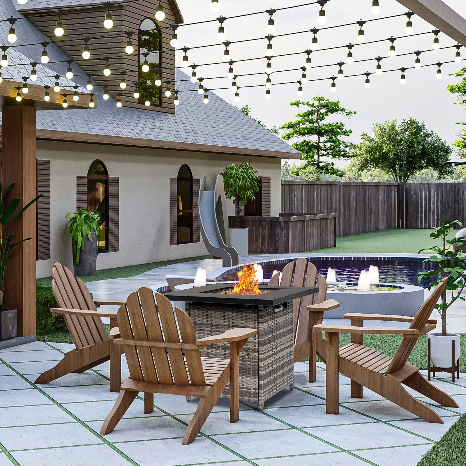 2-in-1 Propane Fire Pit Table, Outdoor Table with Fire Pit, 28