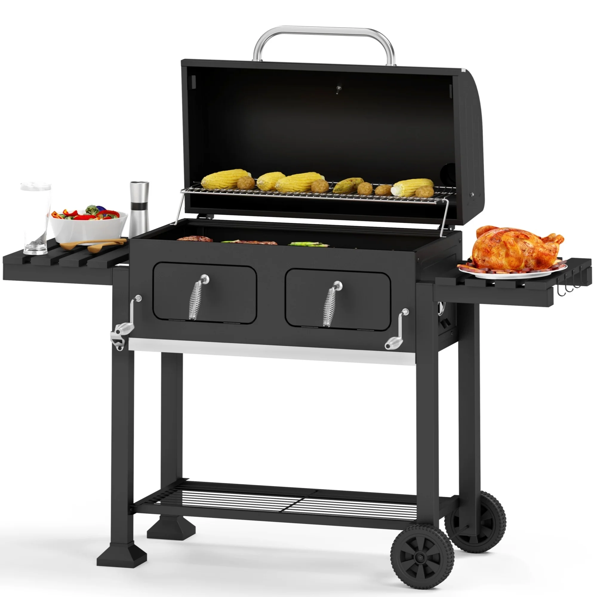 Alpha Joy 34-inch BBQ Charcoal Grill Outdoor Portable Barbecue Grill - Womvr