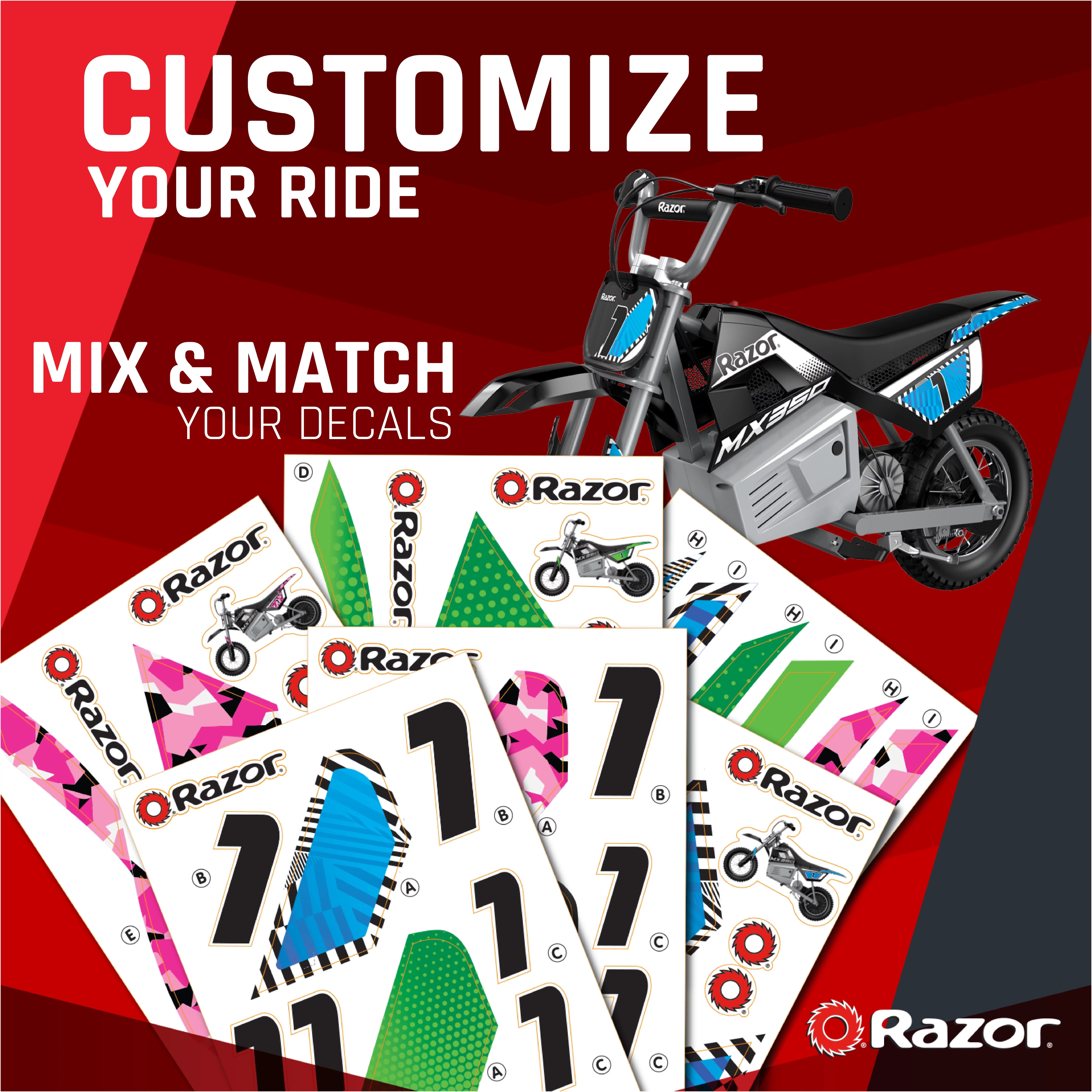 Razor Dirt Rocket MX350 - Black with Decals Included, 24V Electric-Powered Dirt Bike for Kids 13+ - Womvr