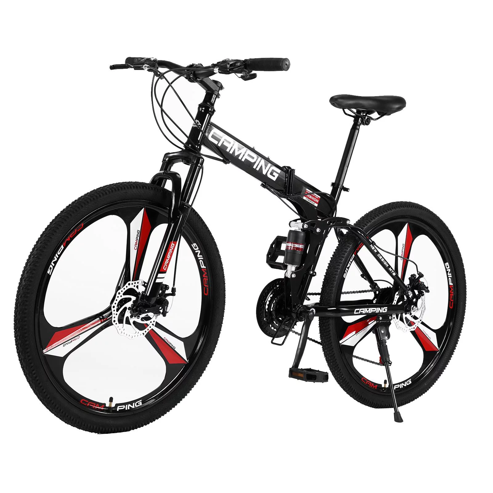 Ktaxon 26 inch 21 Speeds Folding Mountain Bike High Carbon Steel, for Adults Men Women, Red - Womvr
