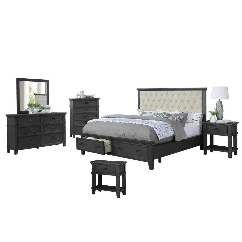 Sandy Platform Cappuccino Wood 6 Piece Bedroom Set in Eastern King - Womvr