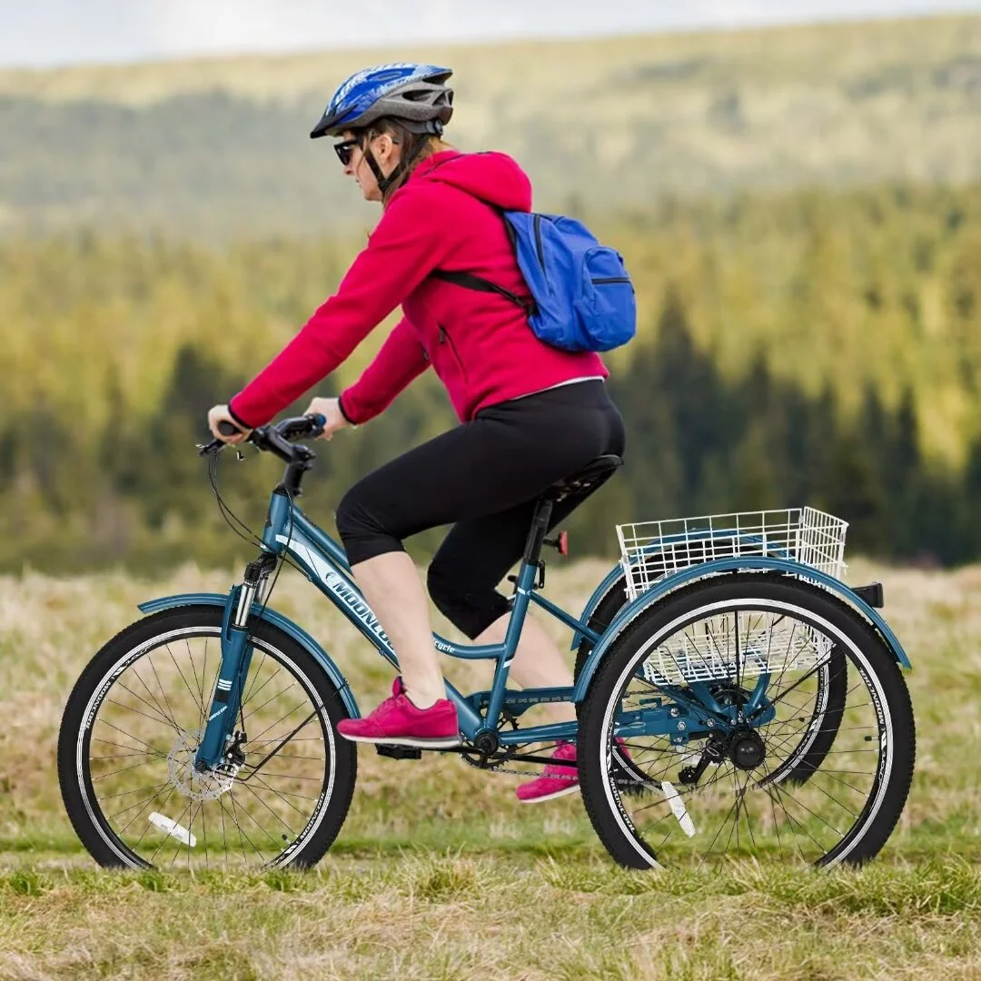 Docred Adult Tricycle, 7 Speed Three Wheel Mountain Bike, 24/26/27.5 inch Adults Trikes ,Load capacity 420 lbs - Womvr
