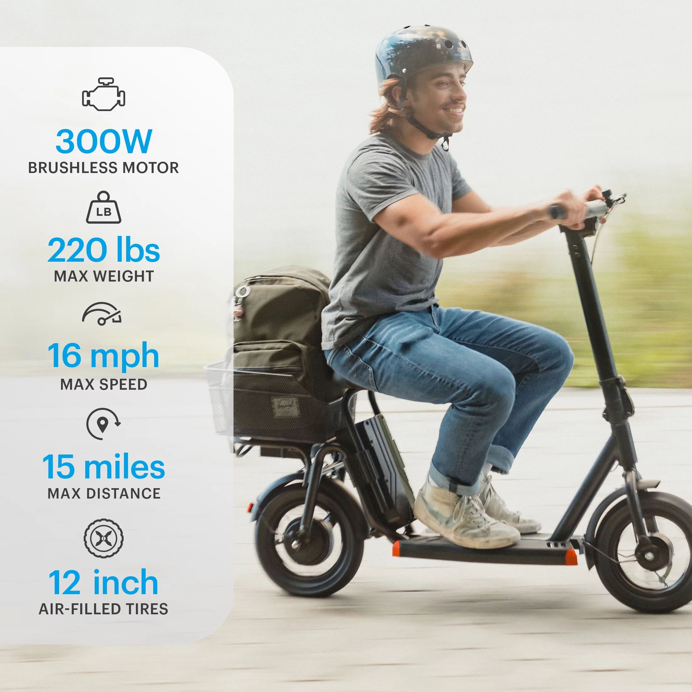 Hover-1 Alpha Cargo Electric Scooter for Teens, 16 mph Max Speed, UL 2272 Certified, Black - Womvr
