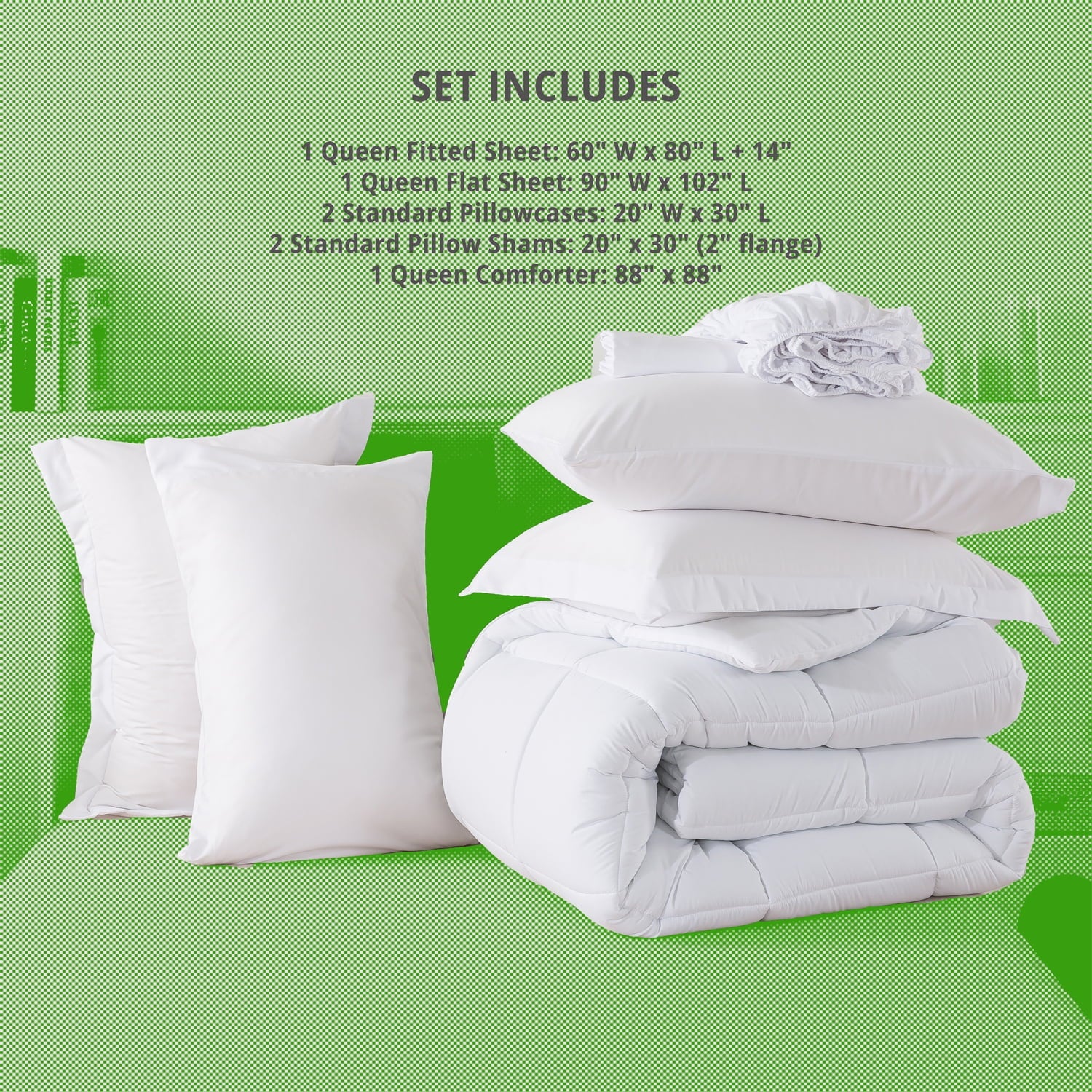 Downcool Queen Size Bed in a Bag 7 Piece Reversible Comforter Set | All-Season Bedding Sets, Adult, Unisex, White/Light Gray - Womvr