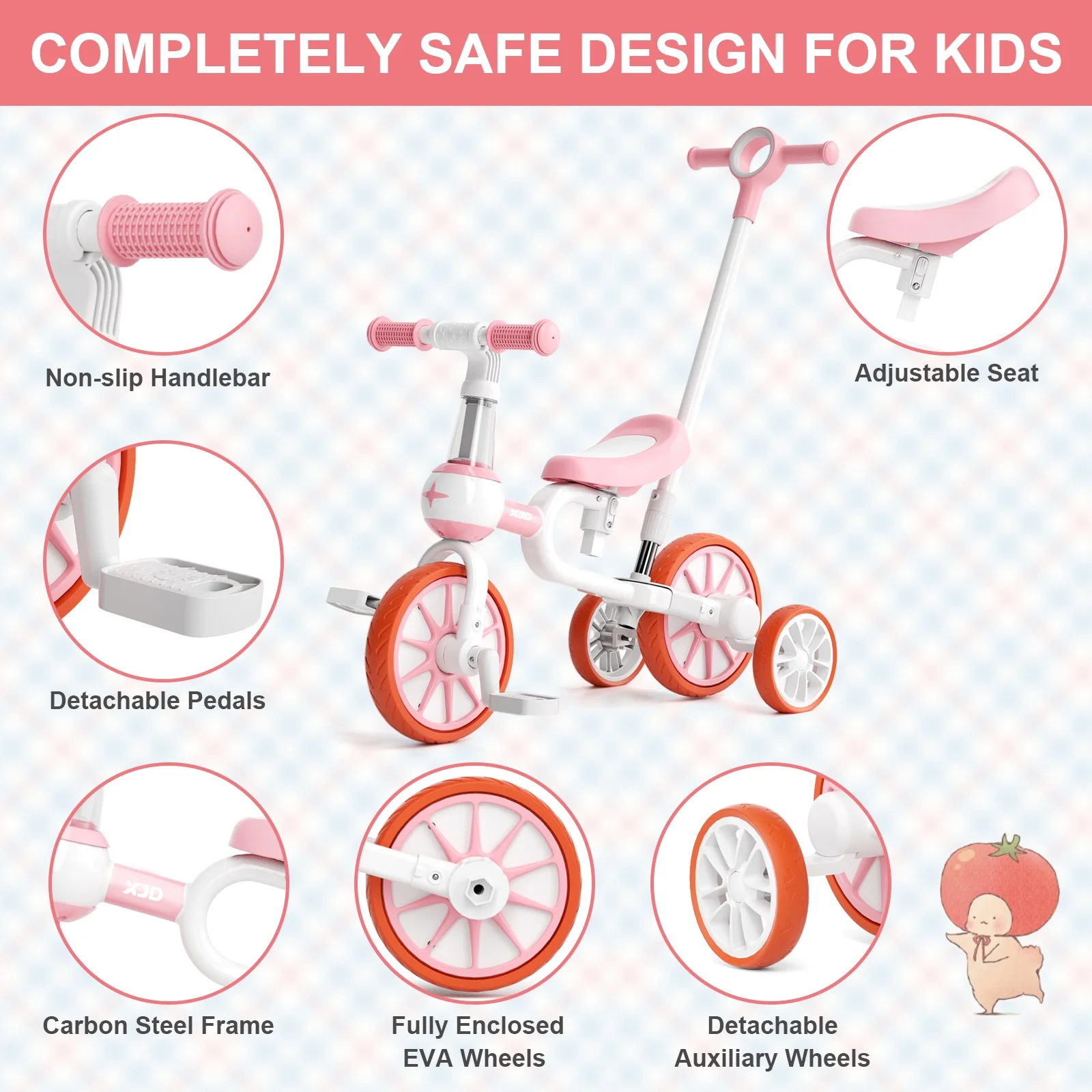 XJD 7 in 1 Toddler Bike for 1 Year to 4 Years Old Kids, Toddler Tricycle Kids Trikes Tricycle, Gift & Toys for Boy & Girl, Balance Training, Removable Pedals - Womvr
