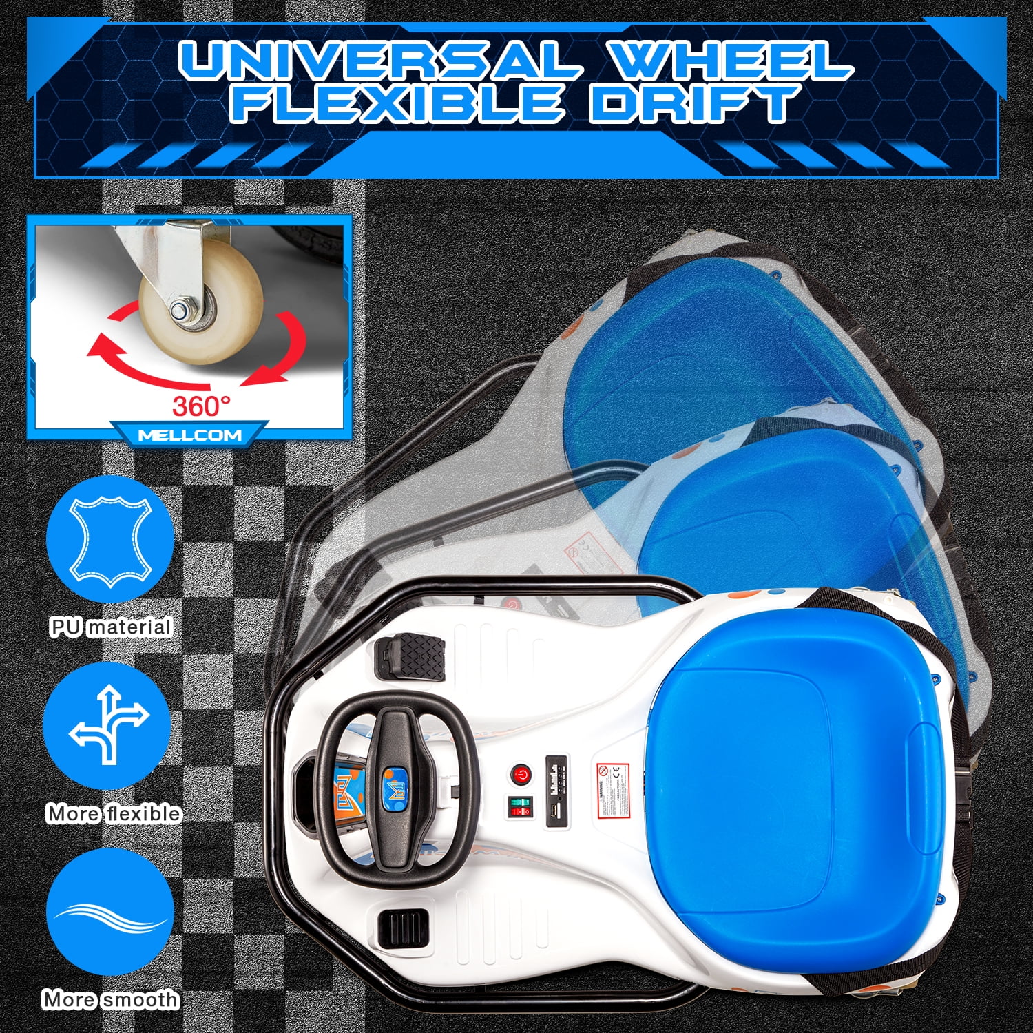 Hommow 12V Ride on Drift Car for Kids,Electric Drifting Go-Kart with Acceleration Pedal, Music, Bluetooth, LED Lights,Christmas Gift for 4-18Years Old,Blue - Womvr