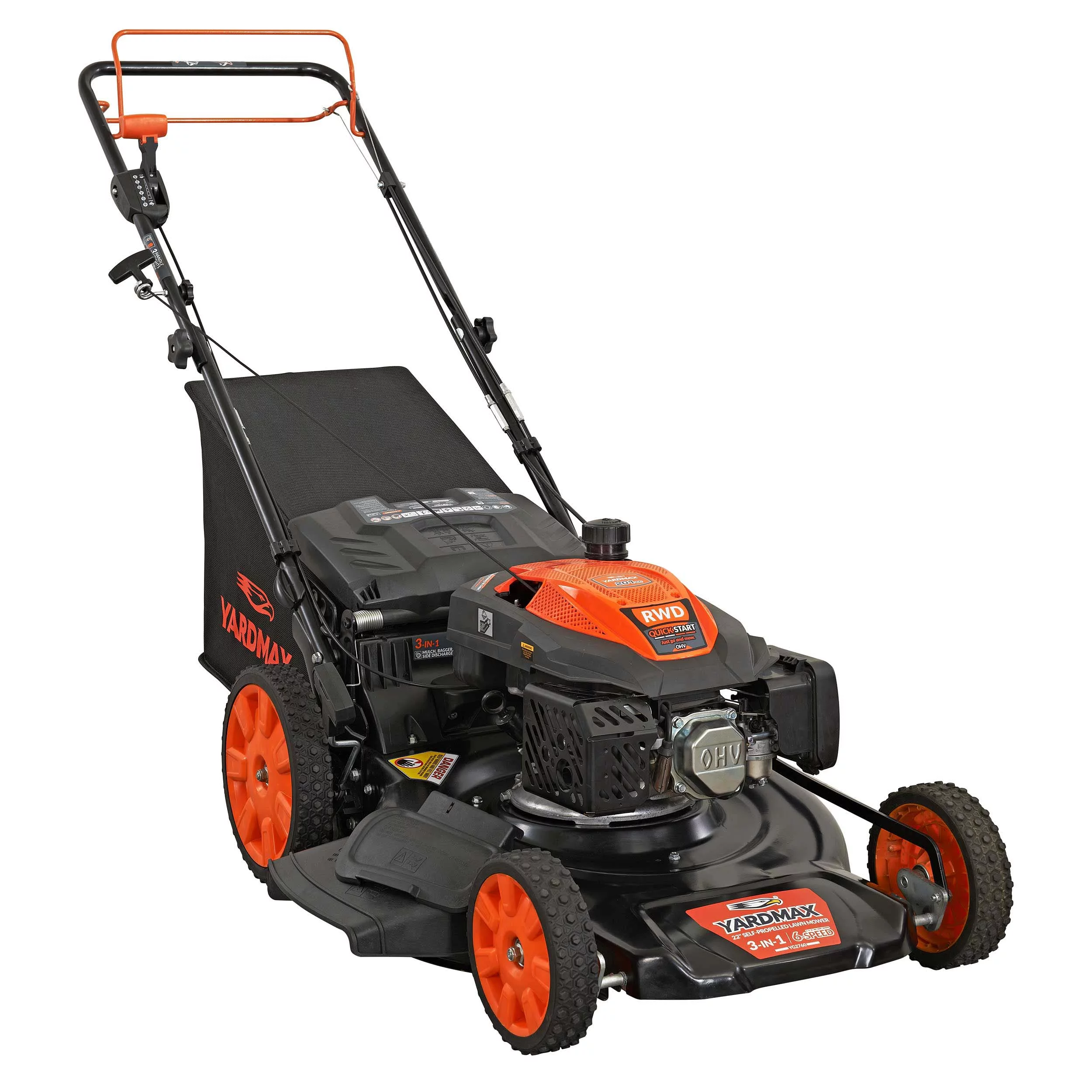 Yard Max 22 in. 201cc SELECT PACE 6 Speed CVT High Wheel RWD 3-in-1 Gas Walk Behind Self Propelled Lawn Mower - Womvr