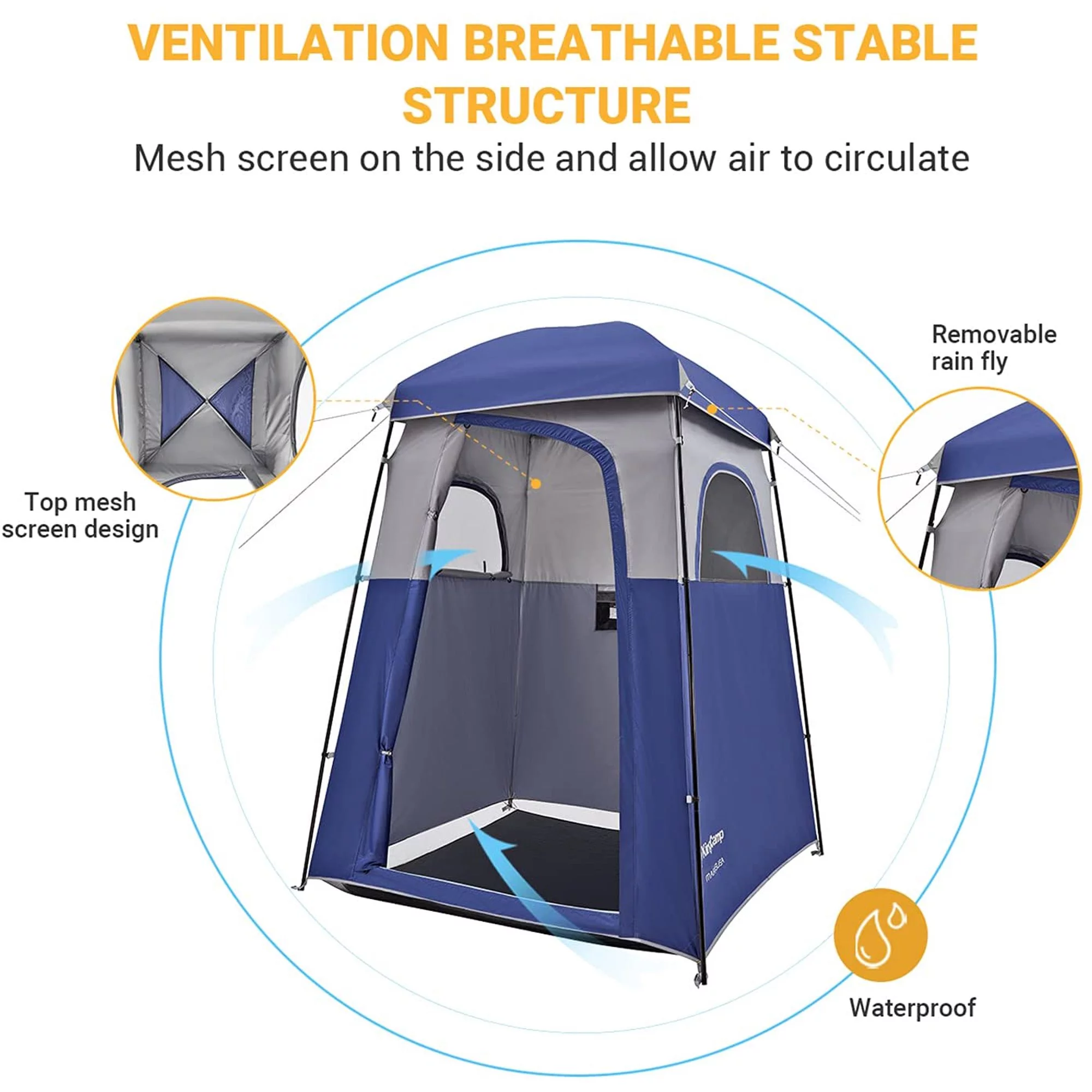 KingCamp Oversized Shower Tent Extra Wide 1 Room with Floor Waterproof Camping Privacy Shelter Easy Set Up Tent for Dressing Changing Toilets Tent, Coffee - Womvr