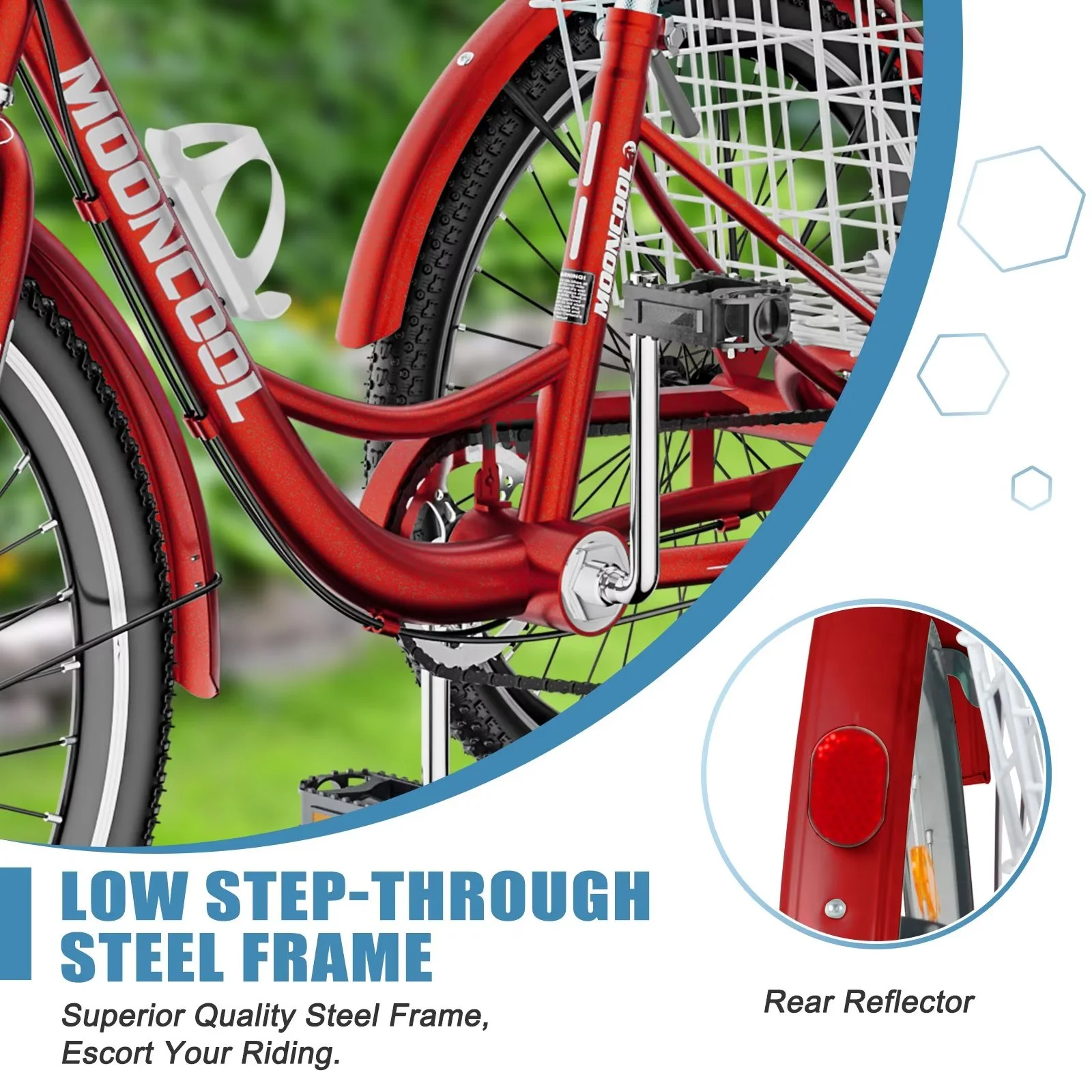 MOPHOTO Adult Tricycle 20/24/26 inch 3 Wheel Bicycle,3 Wheel Bikes for Adults,7 Speed Low Stepover Frame Tricycle with Basket/Bell,3 Wheel Bicycle for Seniors,Women,Men - Womvr