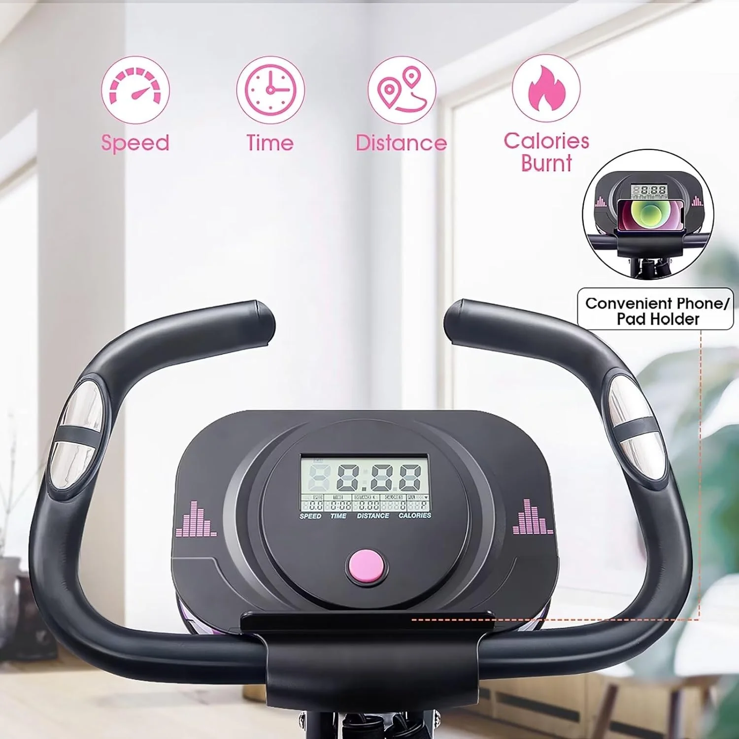 HLAiLL Foldable Exercise Bike for Home Stationary Magnetic Indoor Cycling Maximum Weight 300 lbs with 10-Level Adjustable Resistance, Arm Bands and Backrest - Womvr