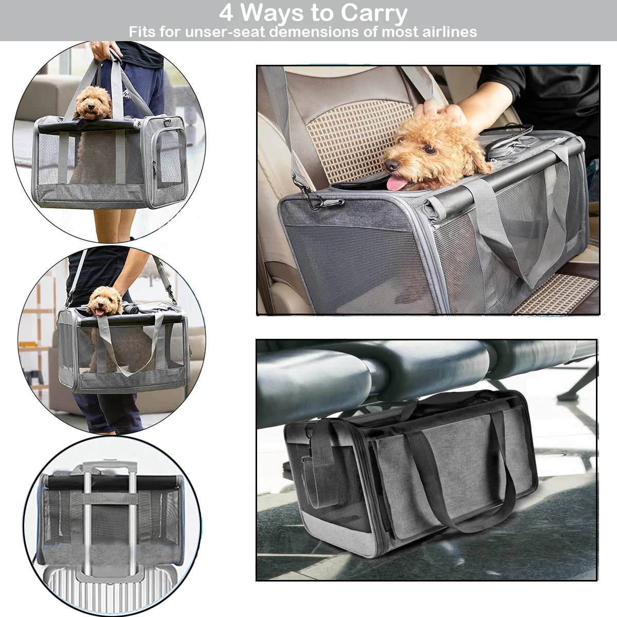 Cat Carrier, Soft Sided Cat Carriers for Large Small Medium Dogs Cats Under 25lbs, Foldable Pet Travel Carrier with a Bowl/Washable Pad, TSA Airline Approved, Blue - Womvr