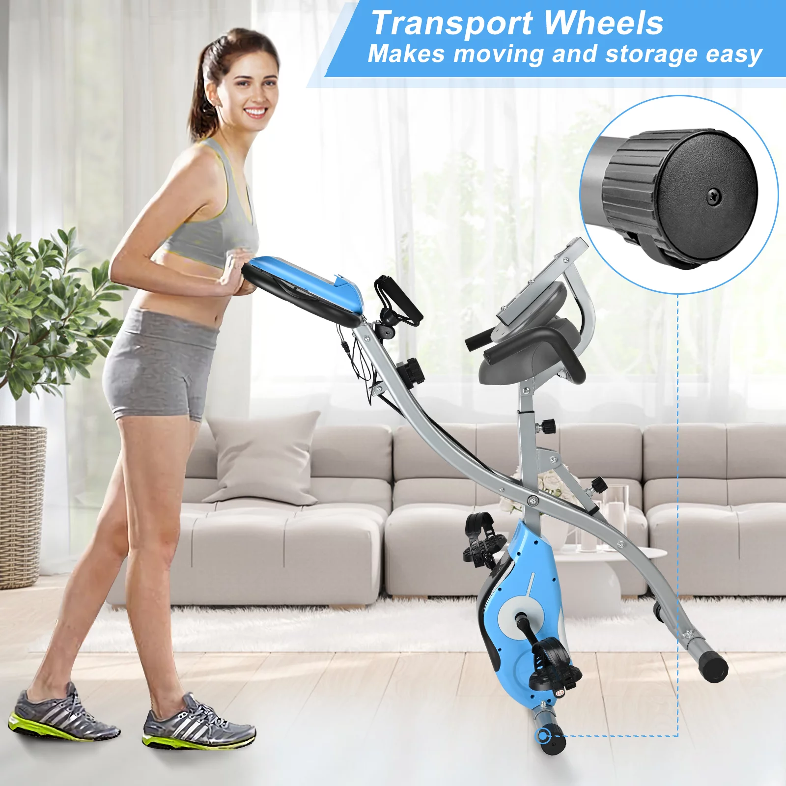 Wonder Maxi Folding Upright Exercise Bike Stationary Cycling Bike up to 441 lbs for ​Home Gym (Black) - Womvr