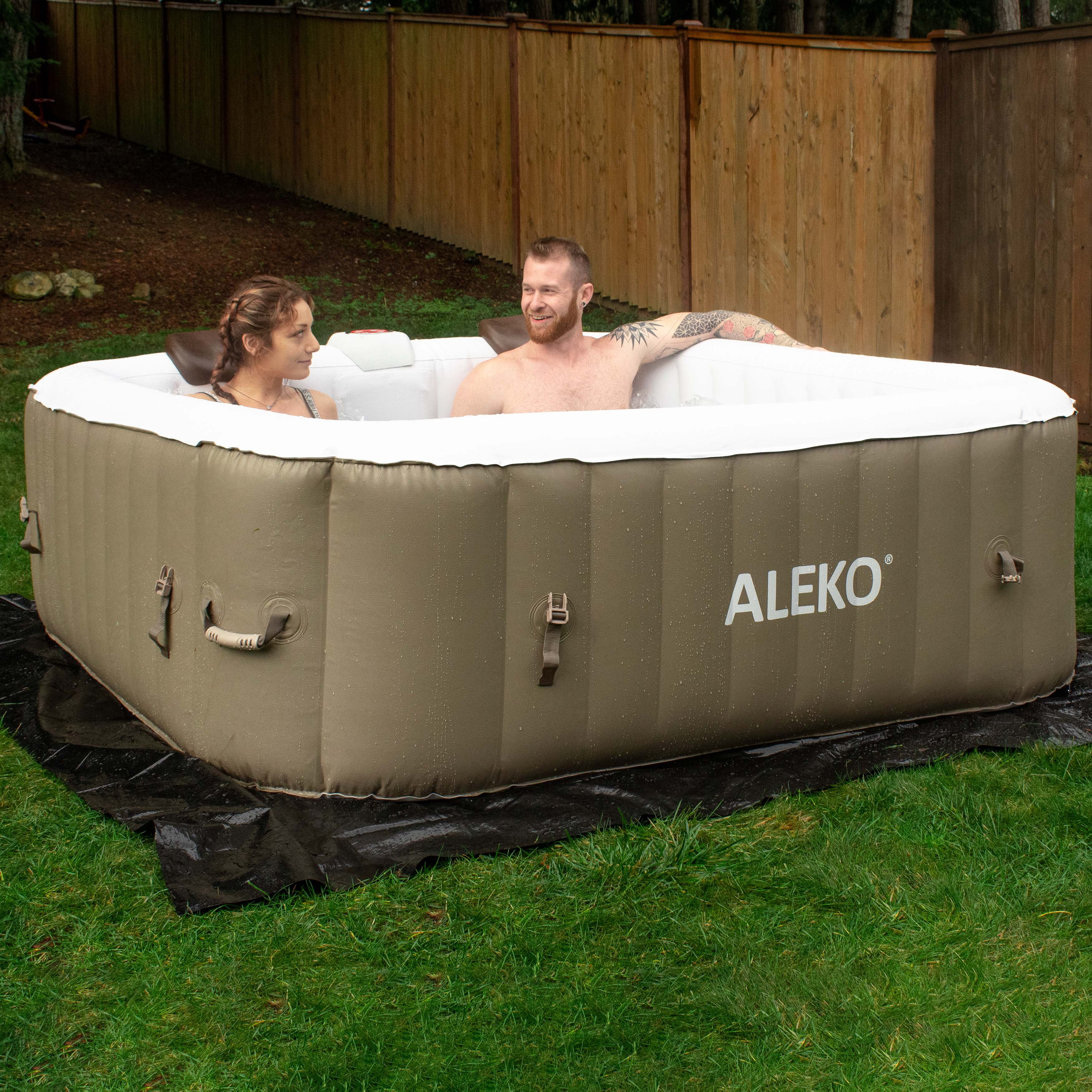 ALEKO 6 Person 100-130 Jet Outdoor Inflatable Hot Tub Spa with Cover - Womvr