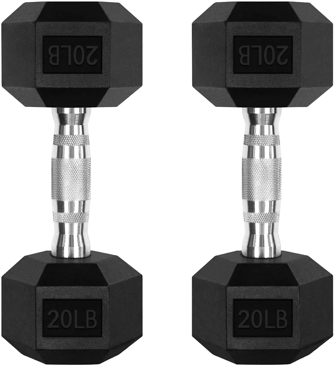 RitFit Rubber Hex Dumbbell Weight 5-60 Lbs. with Metal Handle for Strength Training, Full Body Functional Workouts - Womvr