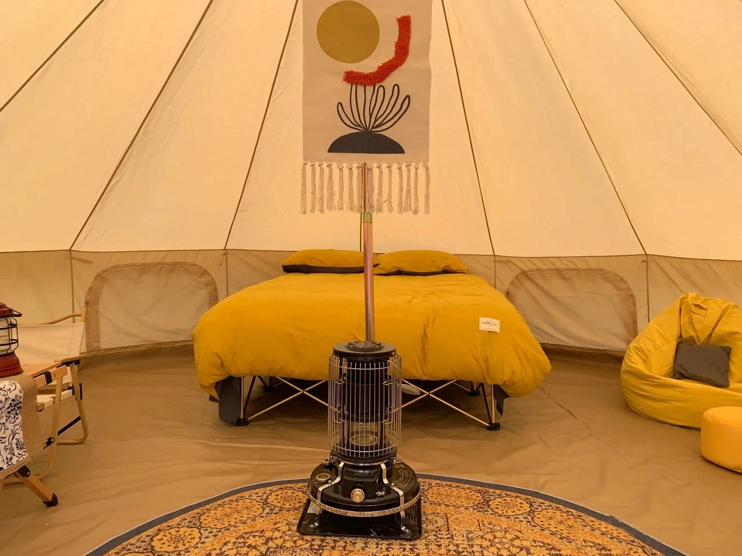 Teepee Tent Outdoor Waterproof 4-Season Family Camping Cotton Canvas Yurt Tent 4M/13.1ft Bell Tent With Stove Hole (Side Wall), For Family Glamping - Womvr