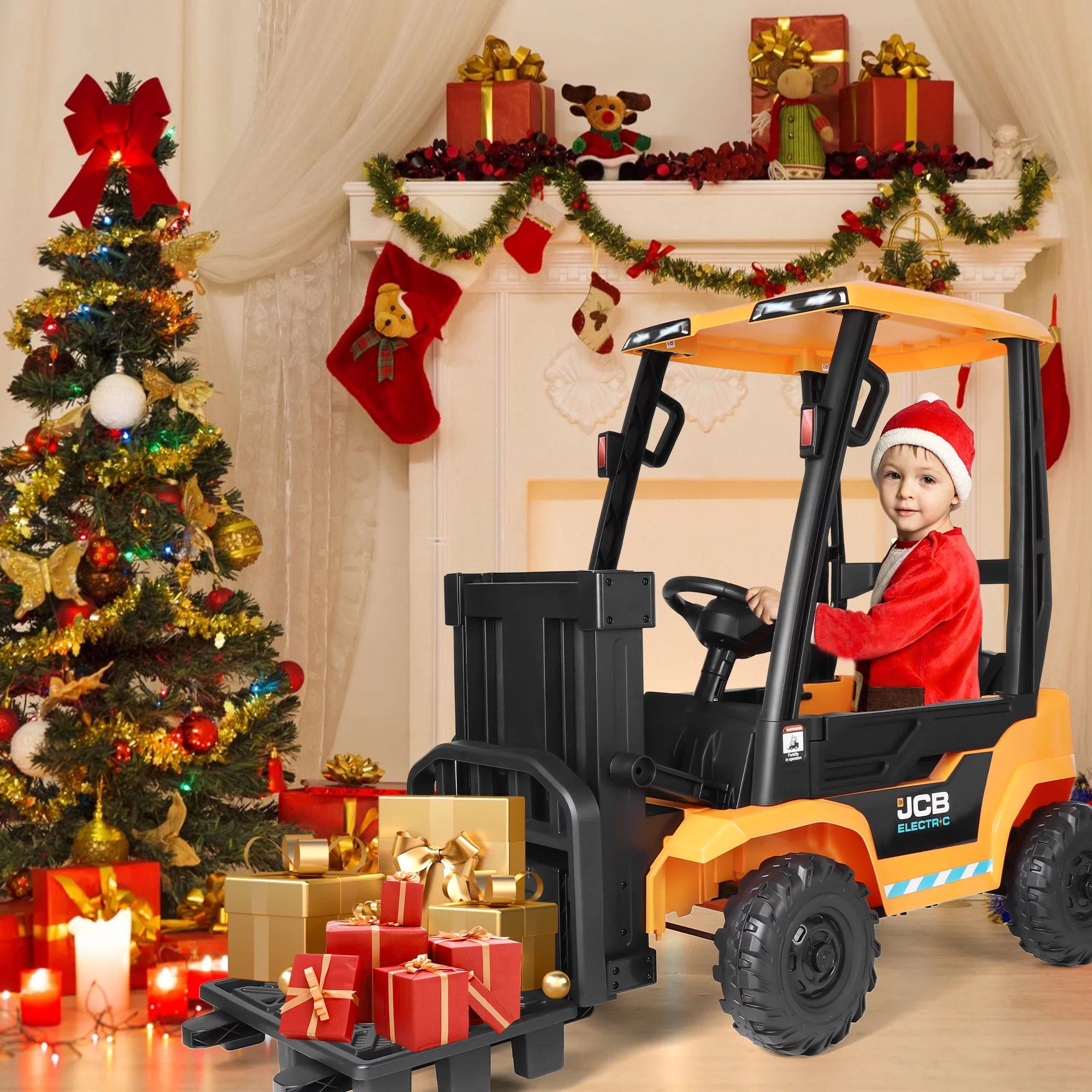 JCB 2 in 1 Kids Ride on Car Excavator & Bulldozer,Wisairt 12 V Battery Powered Electric Vehicle w/ Remote Control,Bucket,Digger,Handle(Yellow) - Womvr