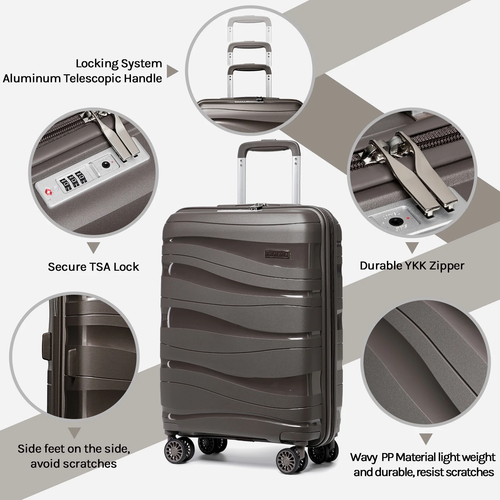 Melalenia - 5 Luggage Sets PP Hardside Spinner Luggage - ��Expandable Carry-on Suitcase20