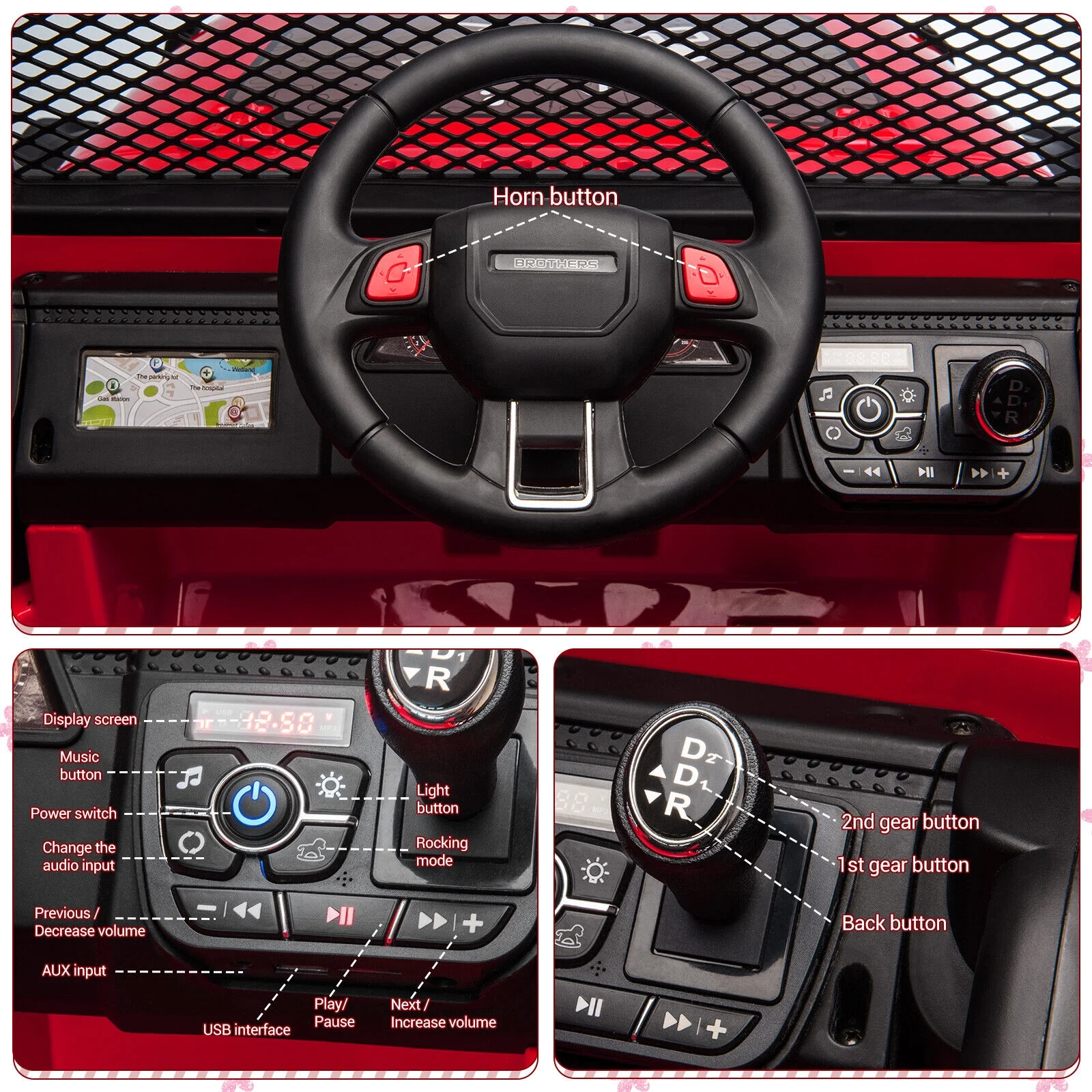 Dazone 12V Kids Ride on Jeep Car, Electric 2 Seats Off-road Jeep Ride on Truck Vehicle with Remote Control, LED Lights, MP3 Music, Black - Womvr