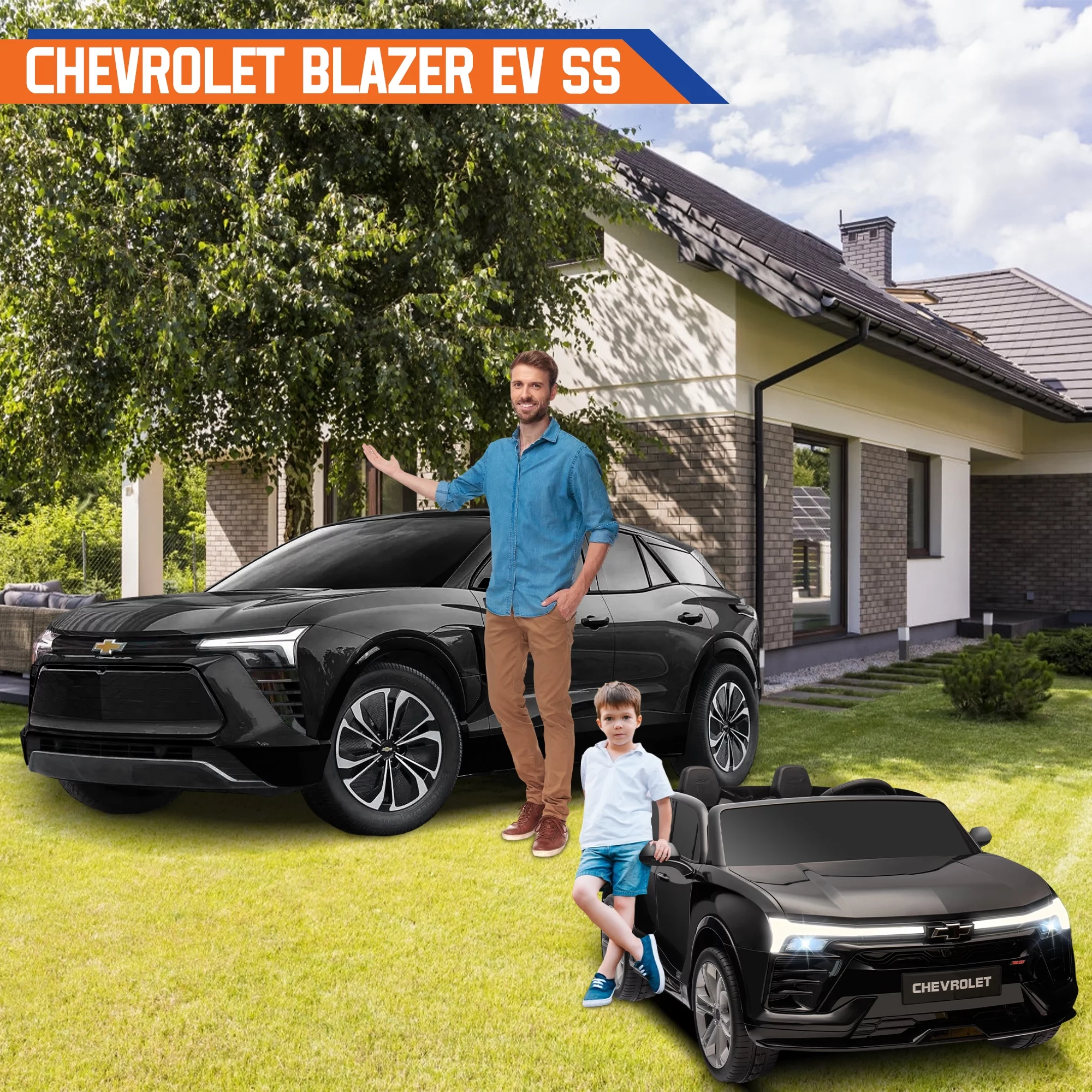 24V Kids Ride on Car, Licensed Chevrolet Blazer EV SS 2 Seater Ride on Toy Truck with Remote, Electric Cars for Kids Boys Girls, LED Lights,MP3 Music, Bluetooth Black - Womvr